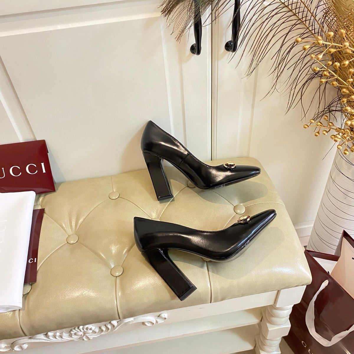 Gucci 26s Horsebit Mid-Heel Pumps 10cm Black Calfskin