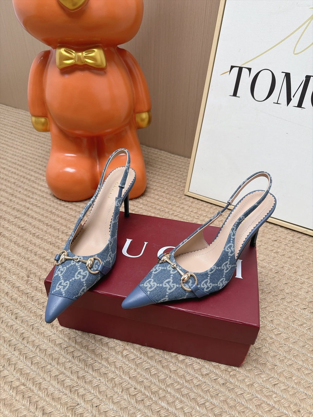 Gucci 26s Slingback Heels 10.5cm Blue Denim Mix Lambskin