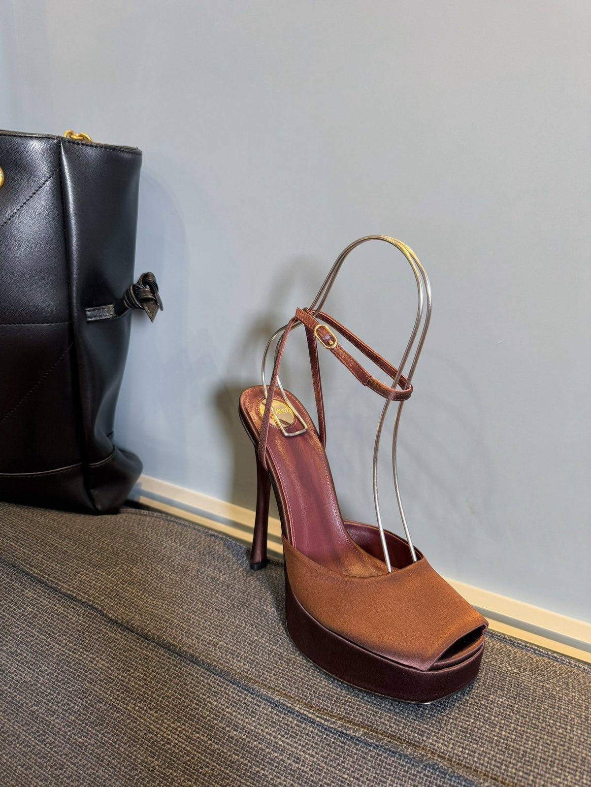 YSL 26S Platform Sandals 150 Mm Brown Satin
