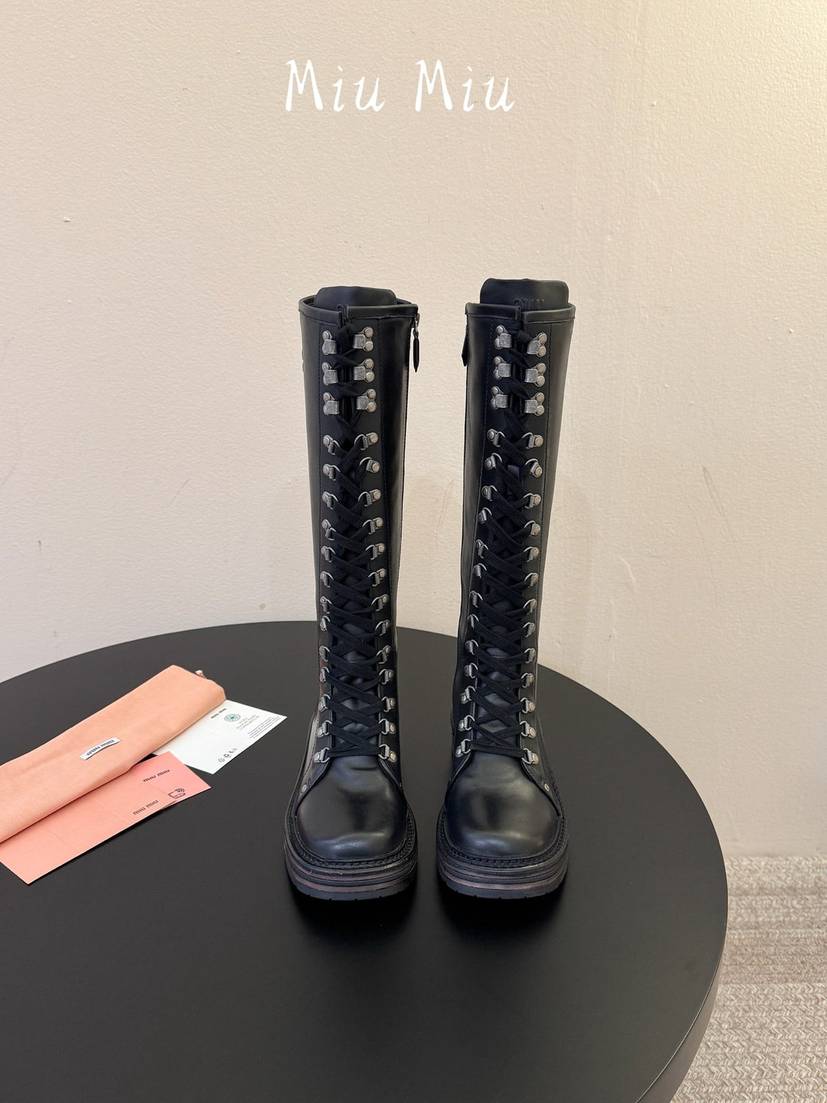 Miumiu 26s High Hiking Boots Black Calfskin