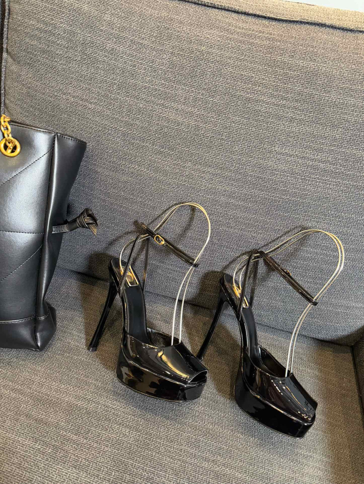 YSL 26S Platform Sandals 150 Mm Black Patent Calfskin