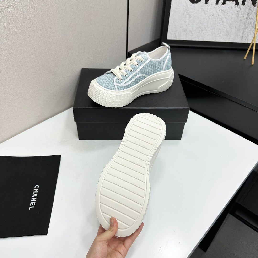 CC 26S Chunky Sneakers in Light Blue Checkered Woven Fabric