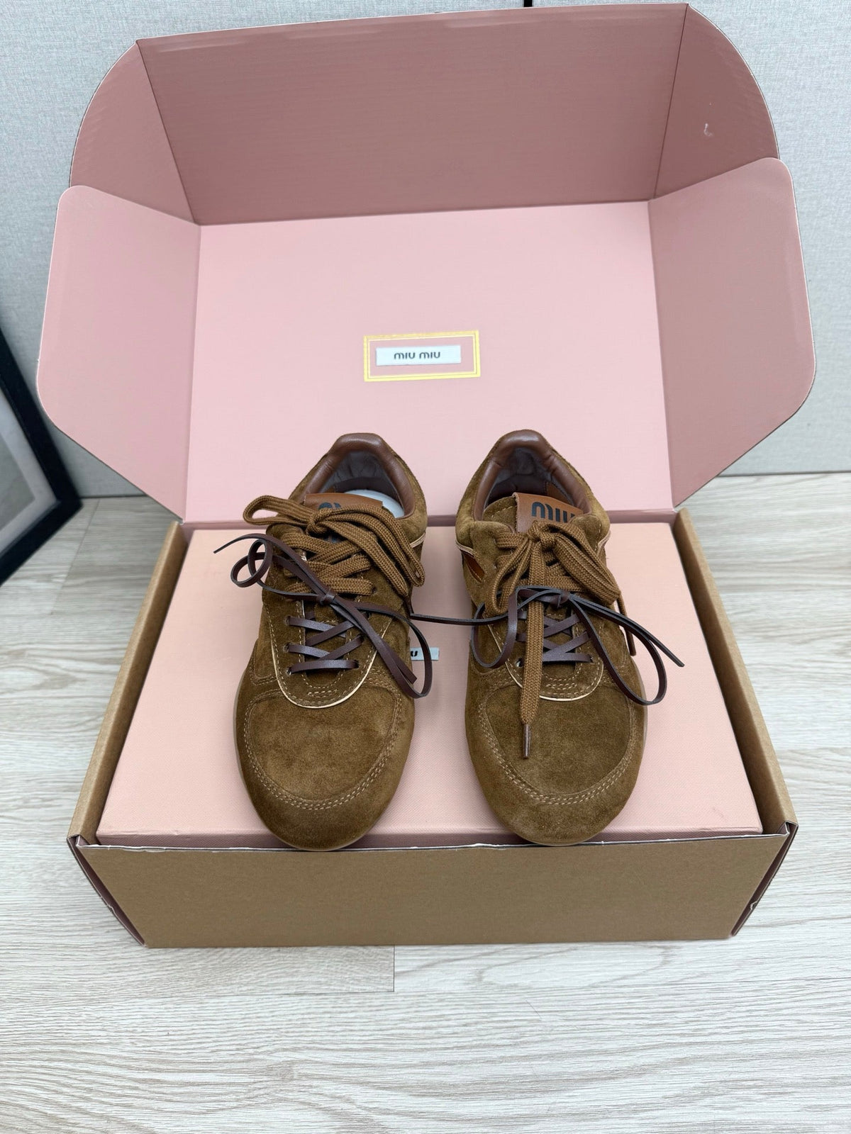 Miumiu 26s Sneakers Brown Suede Style 10