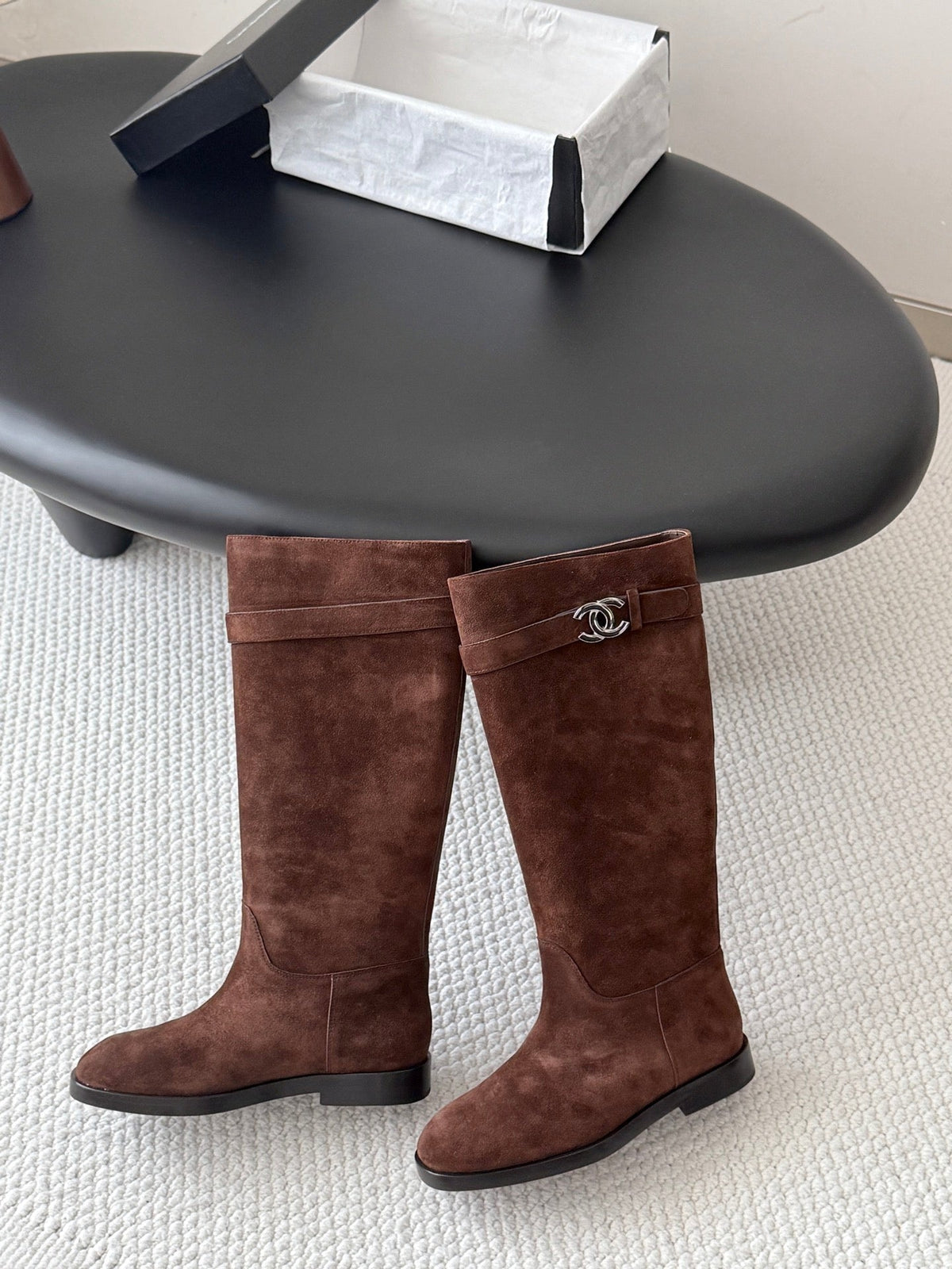 Chanel 2026 CC Logo Boots Brown Suede 127968