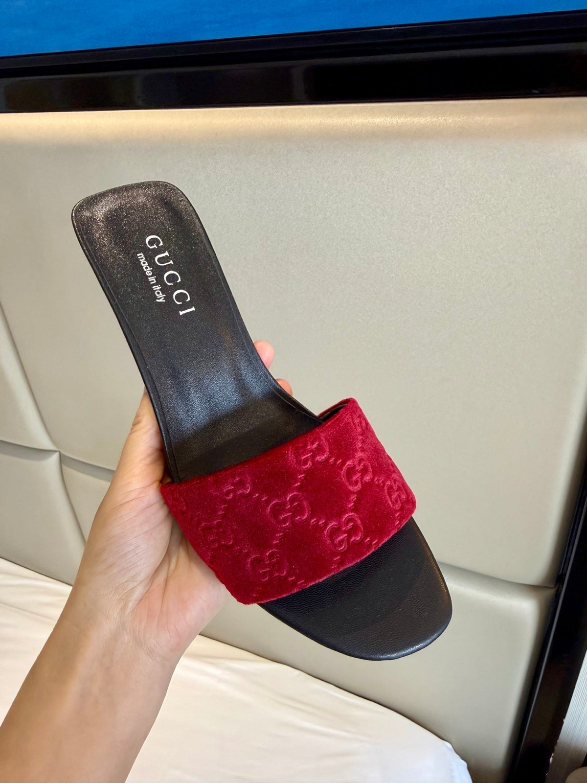 Gucci 26s Slide Sandals 5.5cm Dark Red Velvet