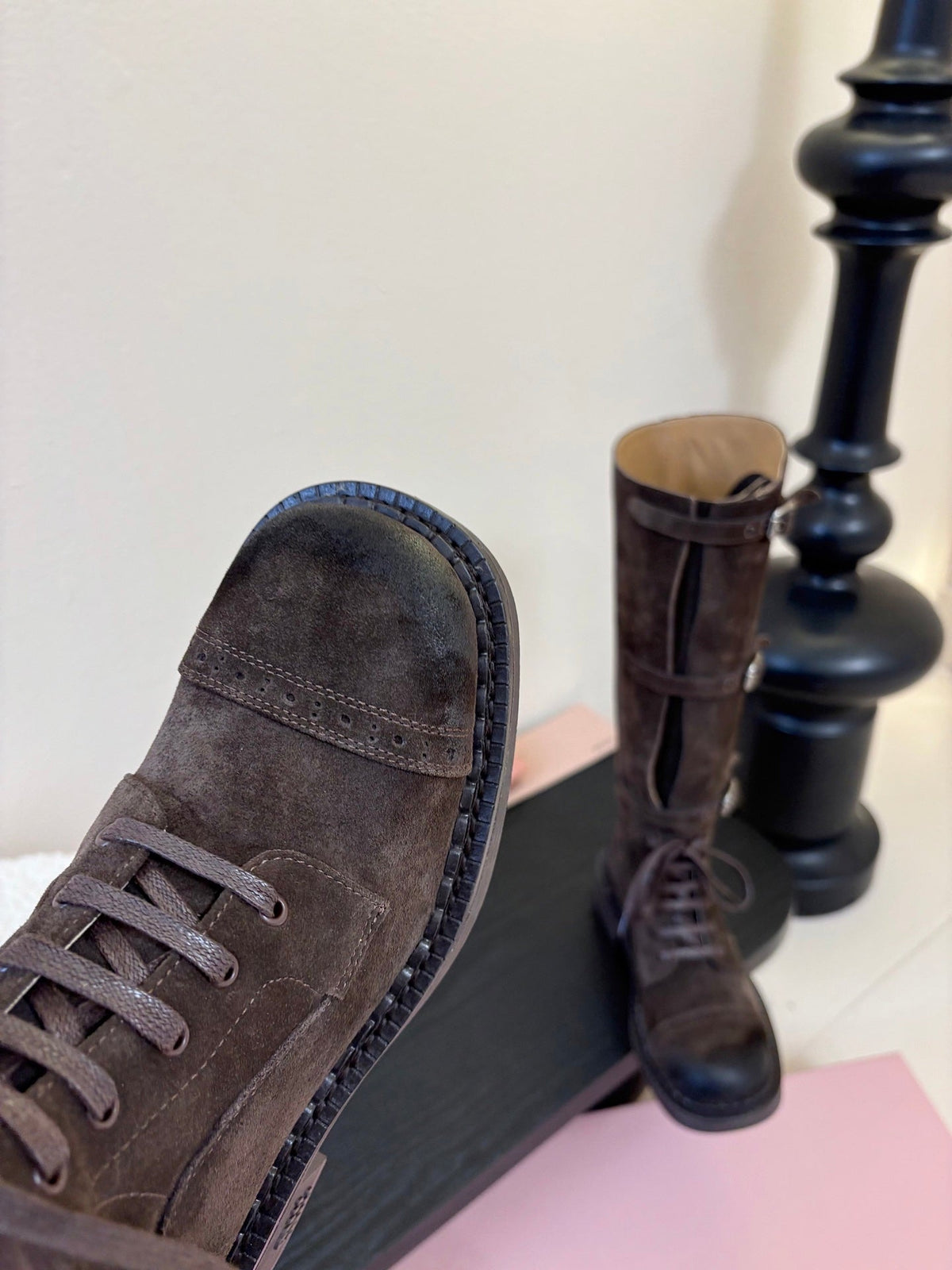 Miumiu 25s Army Boots Dark Brown Suede