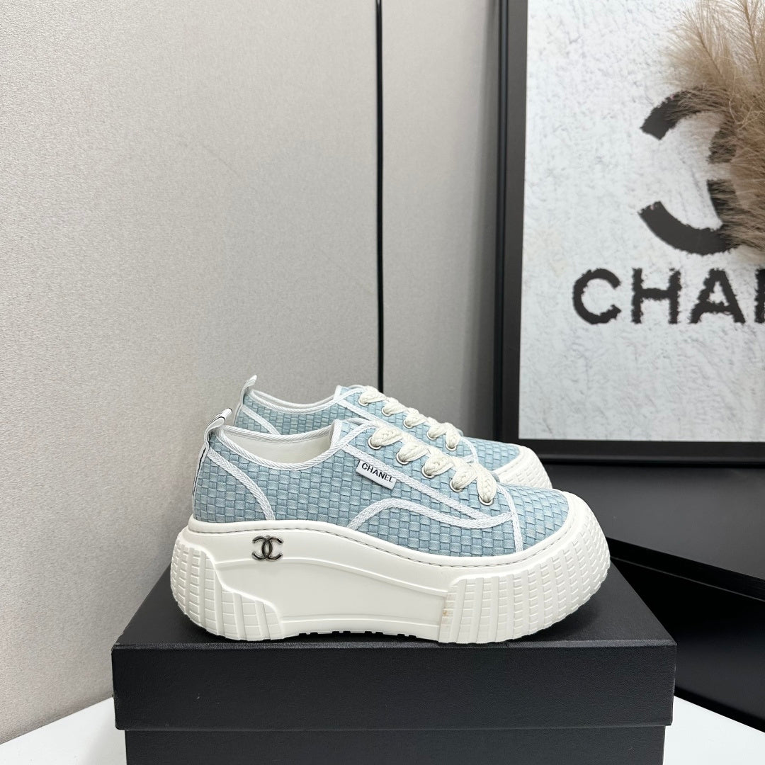 CC 26S Chunky Sneakers in Light Blue Checkered Woven Fabric