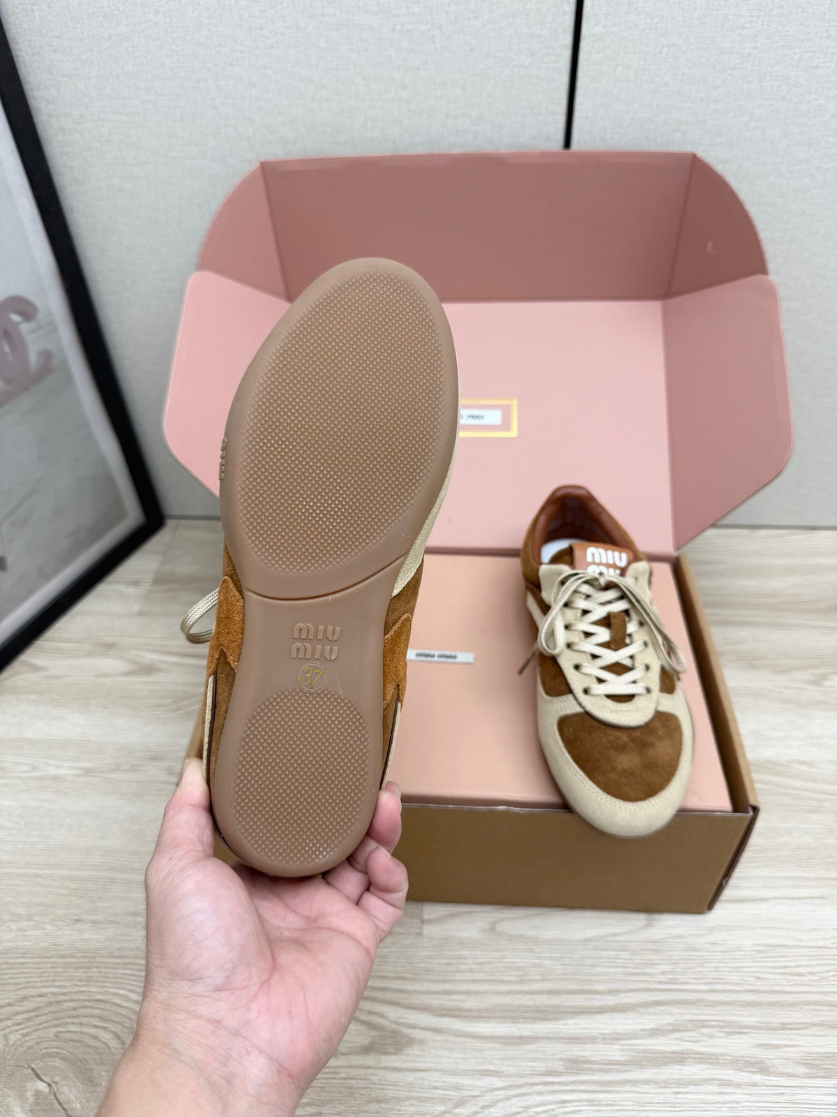 Miumiu 26s Sneakers Beige Mix Brown Suede
