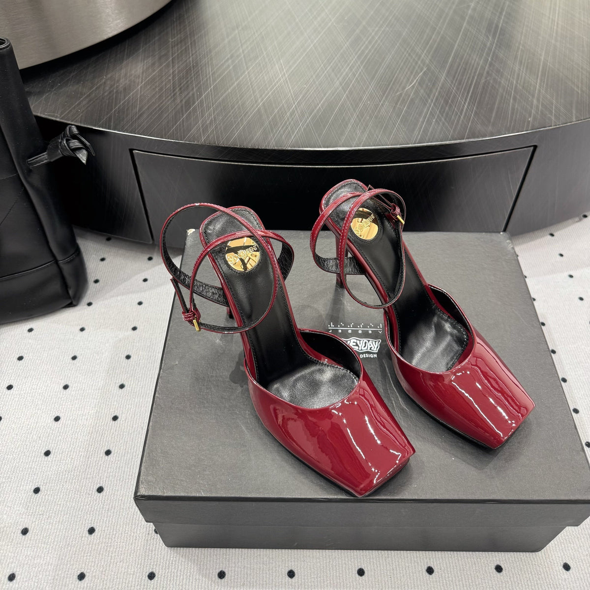 YSL 26S Square-Toe High Heels 105 Mm Dark Red Patent Calfskin