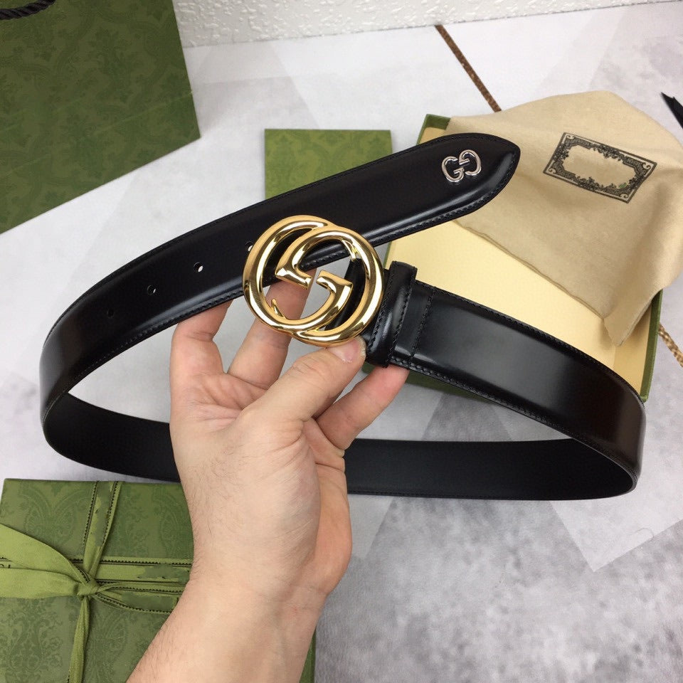 GC BELT GOLD BUCKLE BACK LEATHER 4.0CM