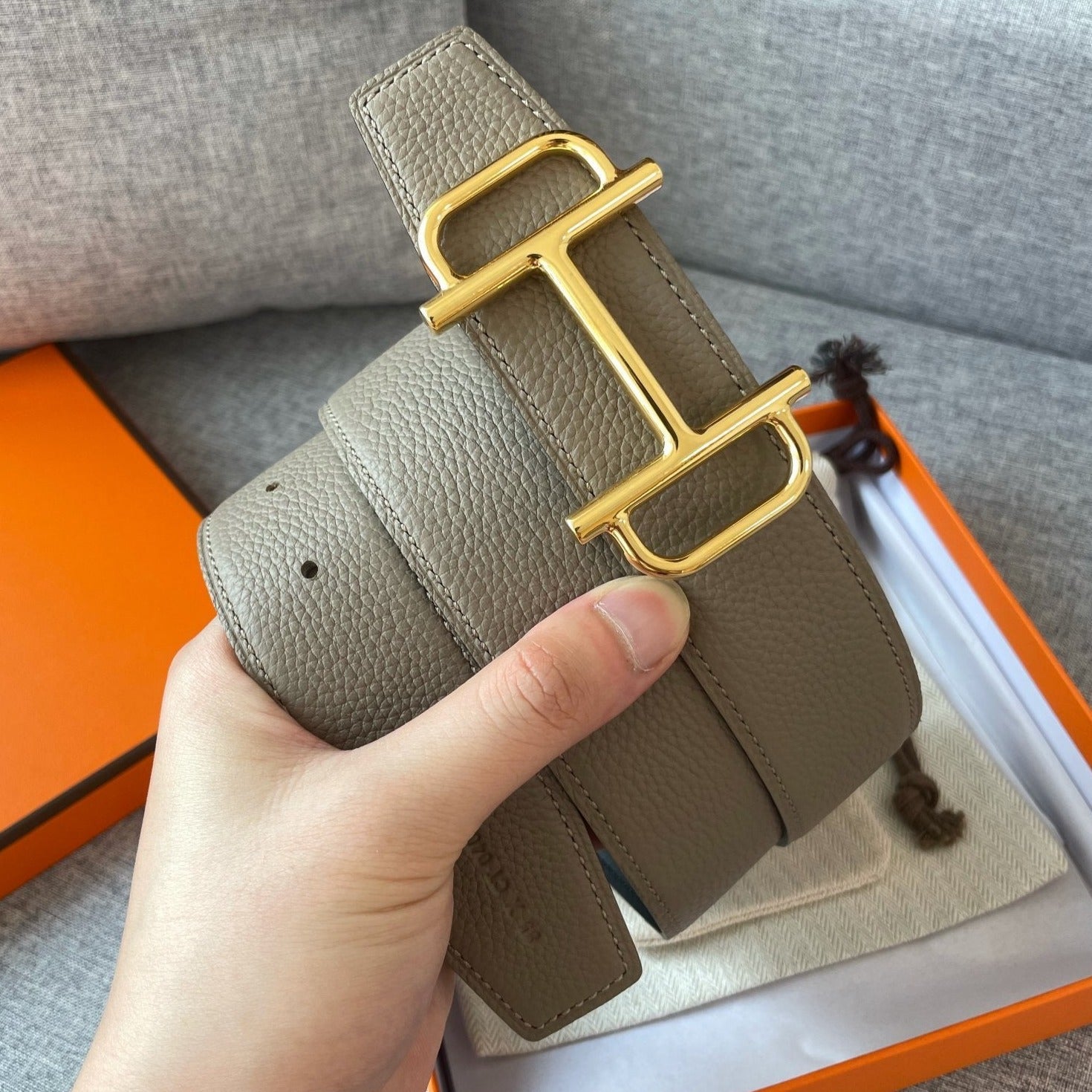 3.8CM BELT H REVERSIBLE BLACK GREY LEATHER