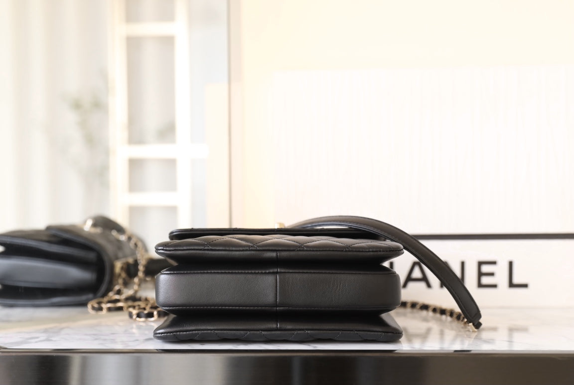 CC TRENDY 20CM BLACK LAMBSKIN SILVER HARDWARE