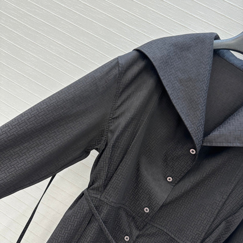 Hm Trench Coat H Dark Pattern Black Cotton