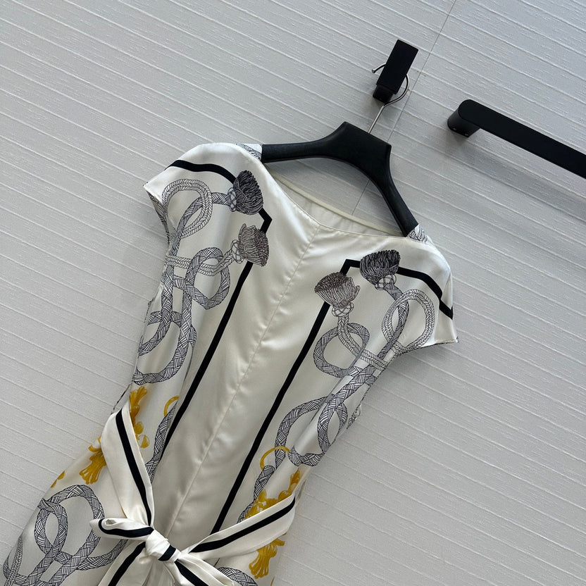 HM 25S Palefroi Remix Sleeveless Dress Graphic Print in White Silk