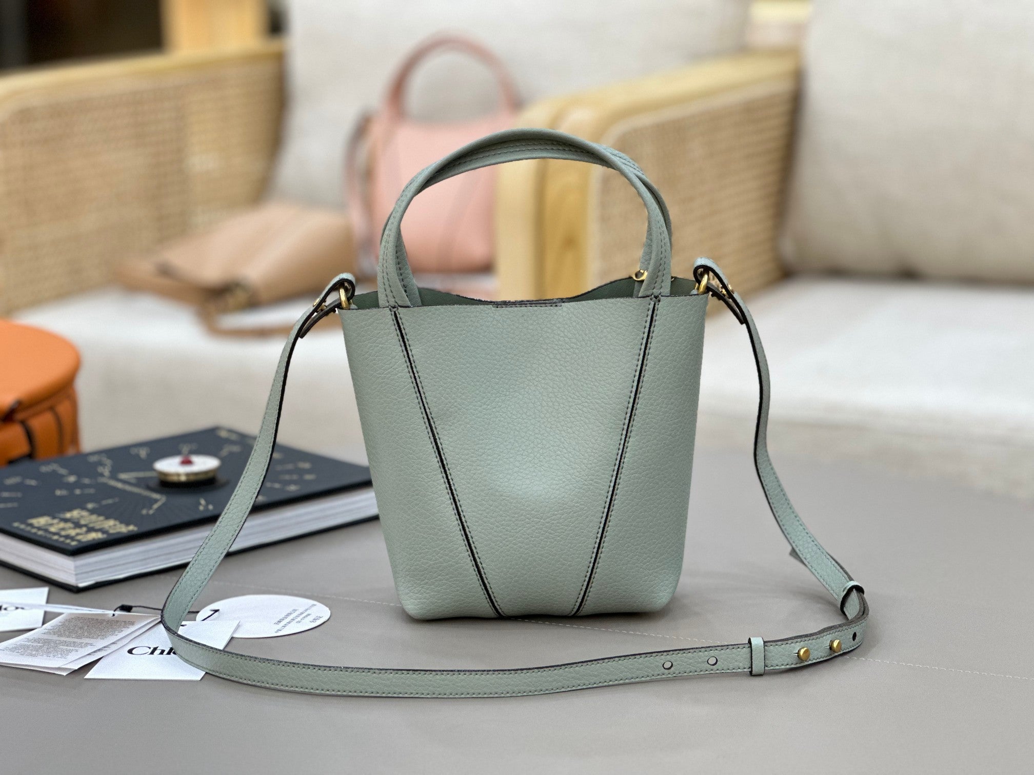 Chloe Spin Tote Bag Small 18cm Light Blue Calfskin 272311