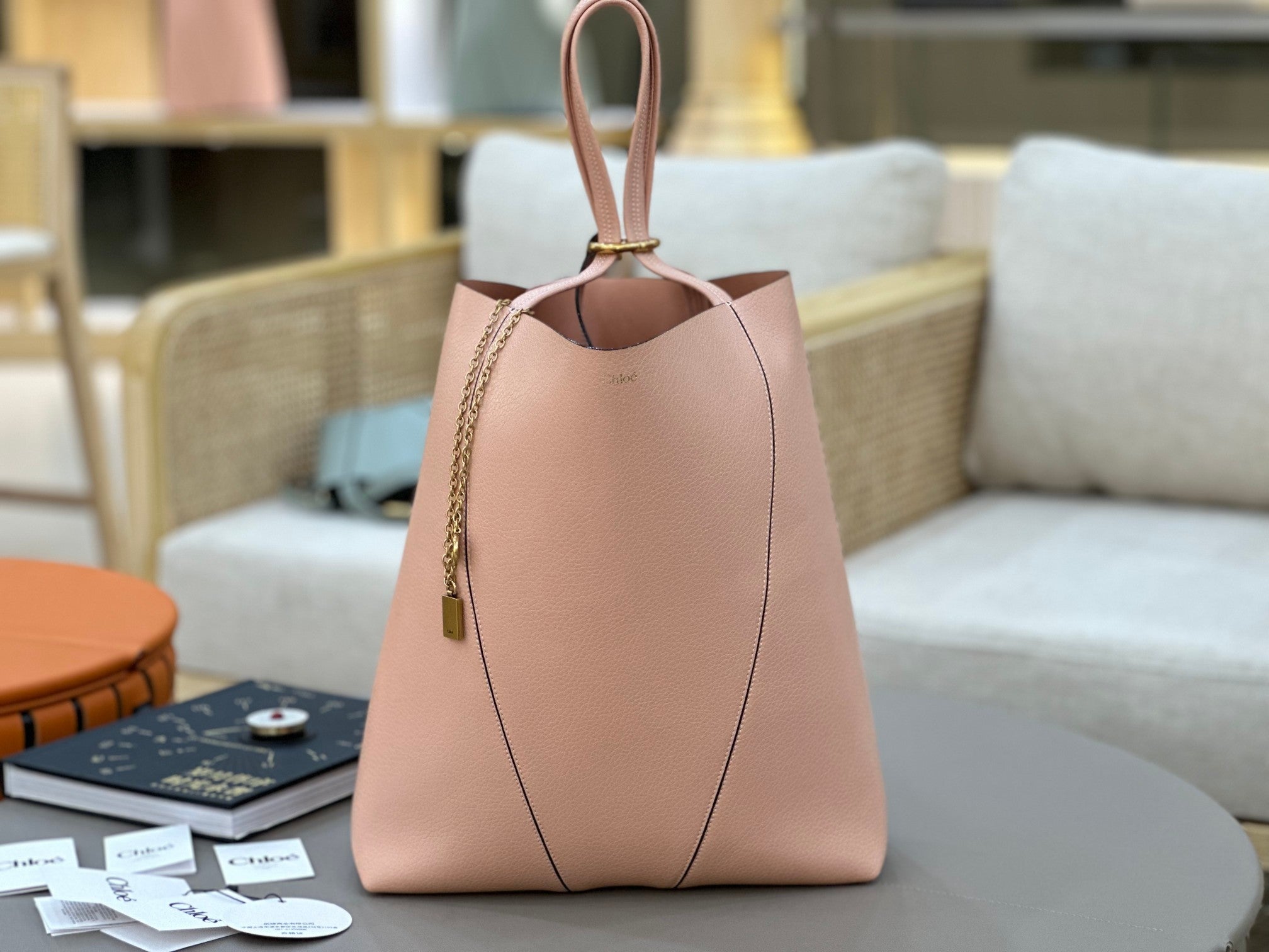 Chloe Spin Tote Bag Large 35cm Pink Calfskin 272293