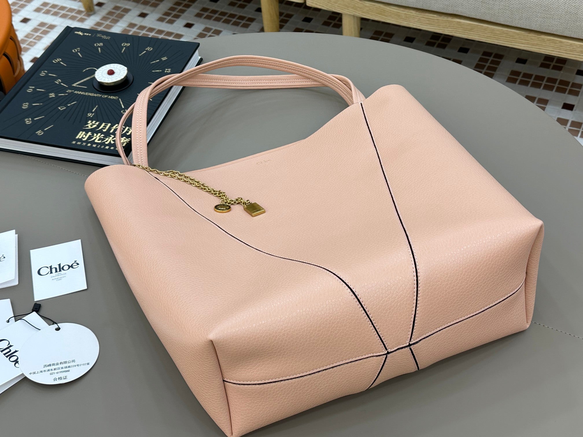 Chloe Spin Tote Bag Large 35cm Pink Calfskin 272293