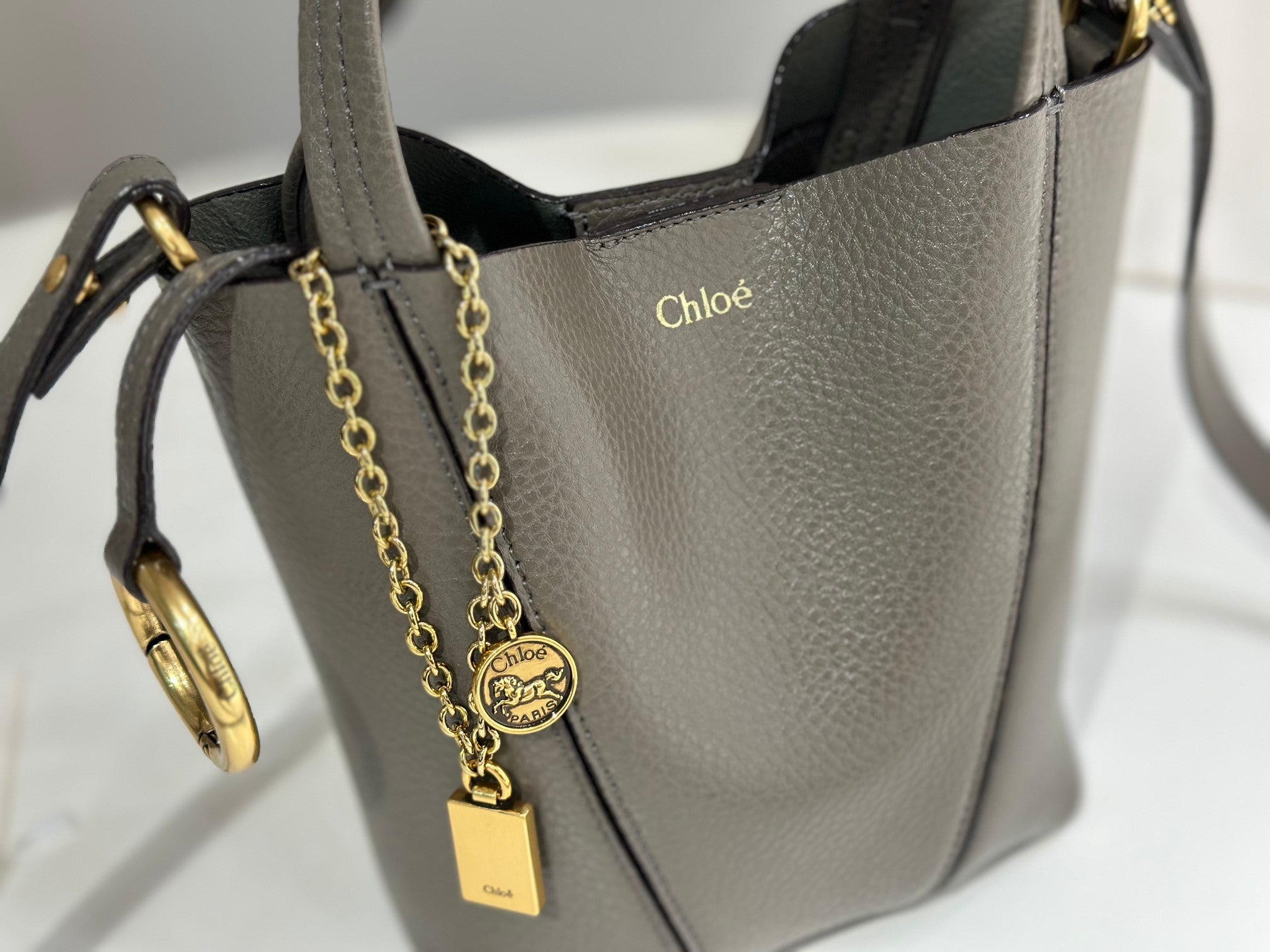 Chloe Spin Tote Bag Small 18cm Grey Calfskin 272291