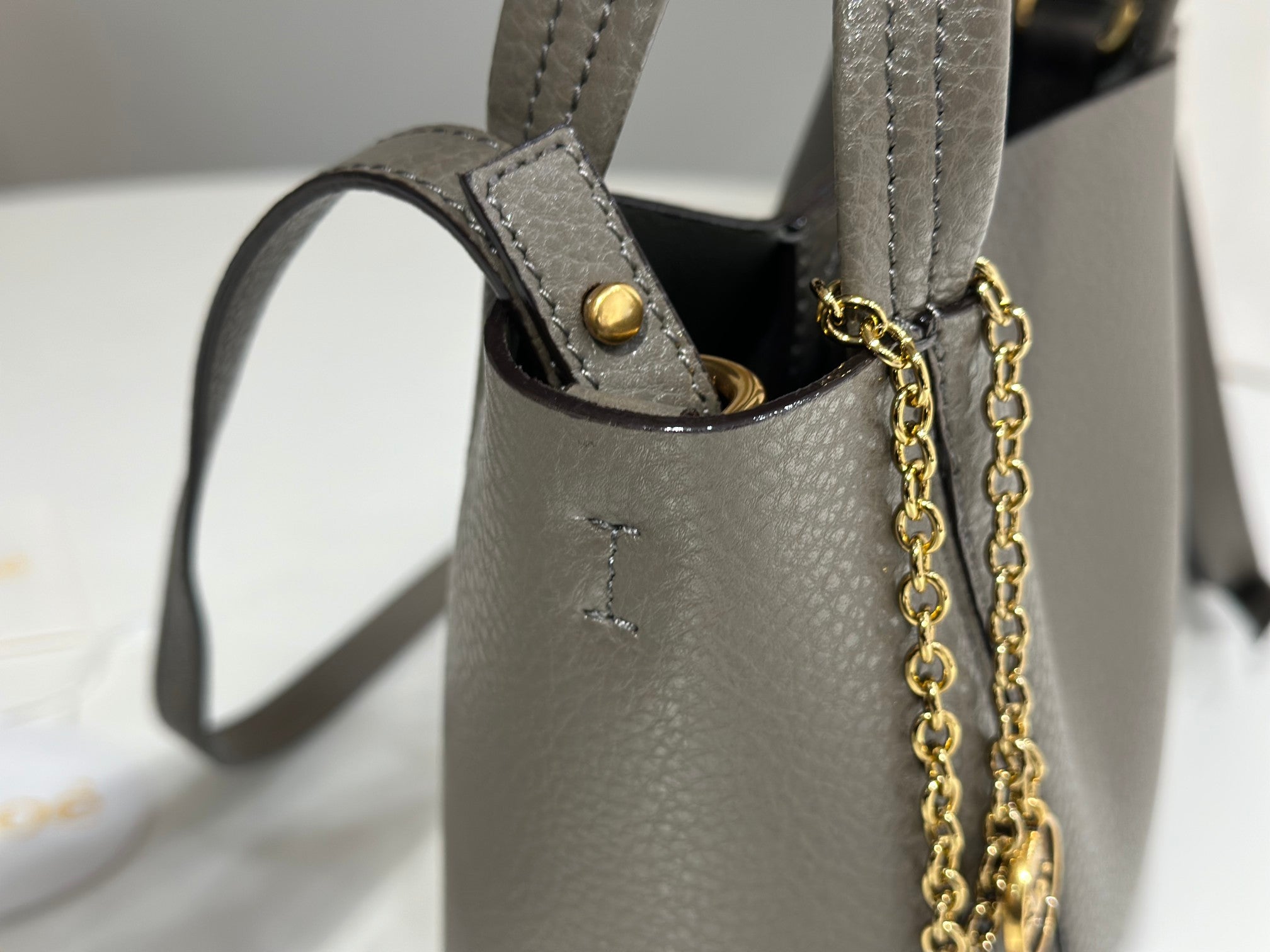 Chloe Spin Tote Bag Small 18cm Grey Calfskin 272291