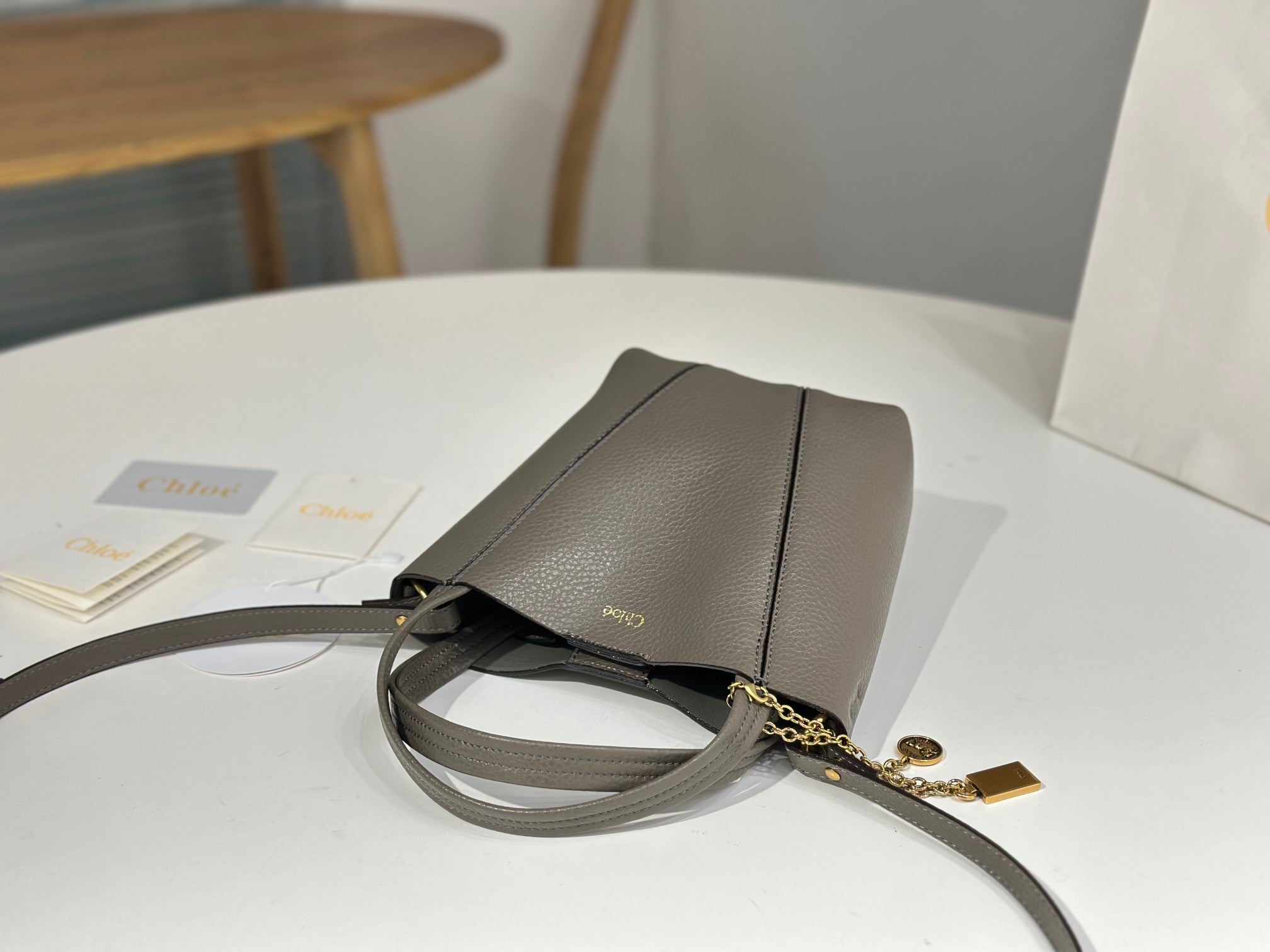 Chloe Spin Tote Bag Small 18cm Grey Calfskin 272291