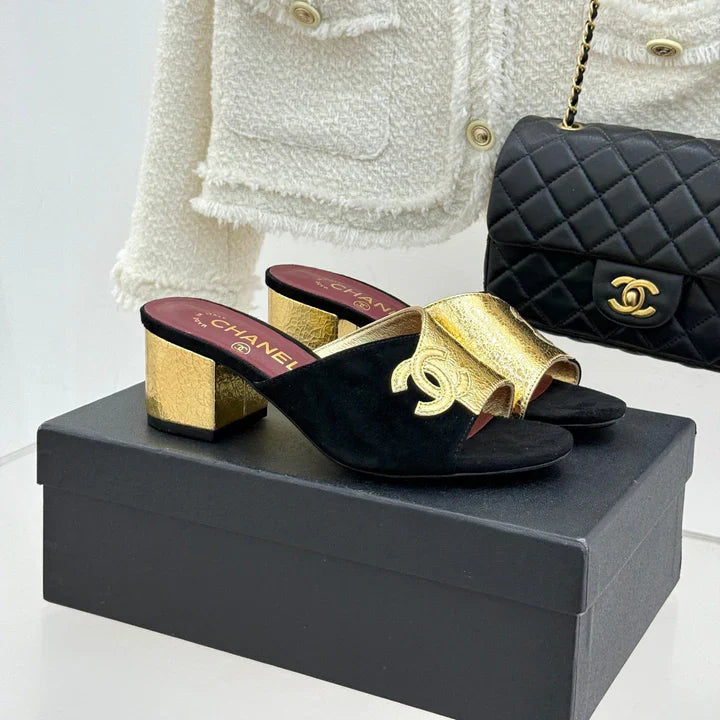 CC 26S Double C Patchwork Sandal 50 Black Gold in Custom leather 706377