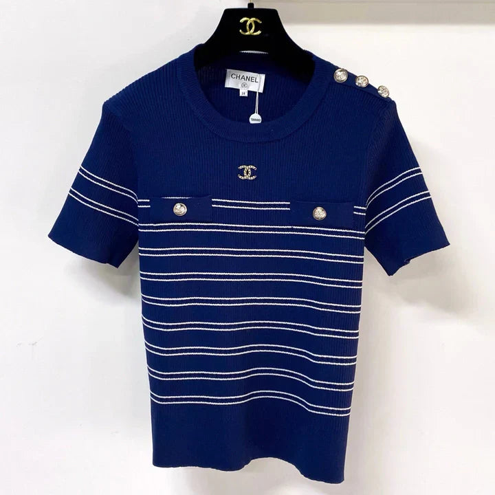 Chanel Short-Sleeve T-Shirt Navy Blue in Wool 287134