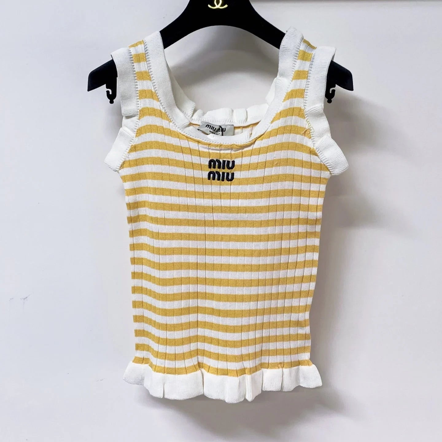 Miu Miu Short-Sleeve T-Shirt Yellow White in Acrylic 305824