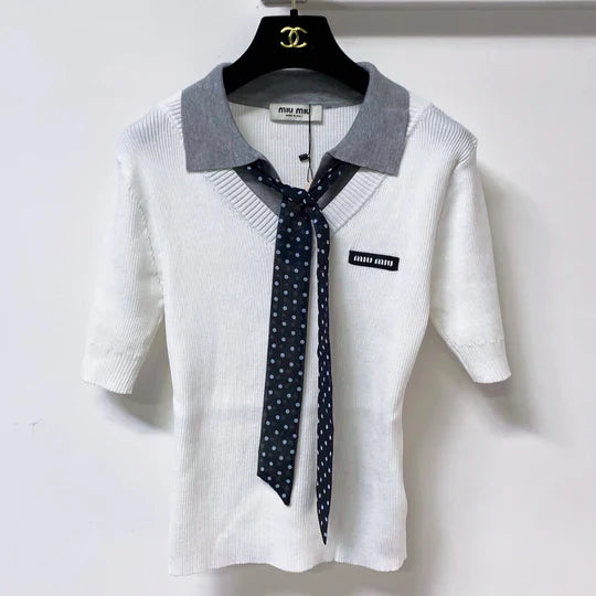 Miu Miu Short-Sleeve T-Shirt White Gray in Wool 305814