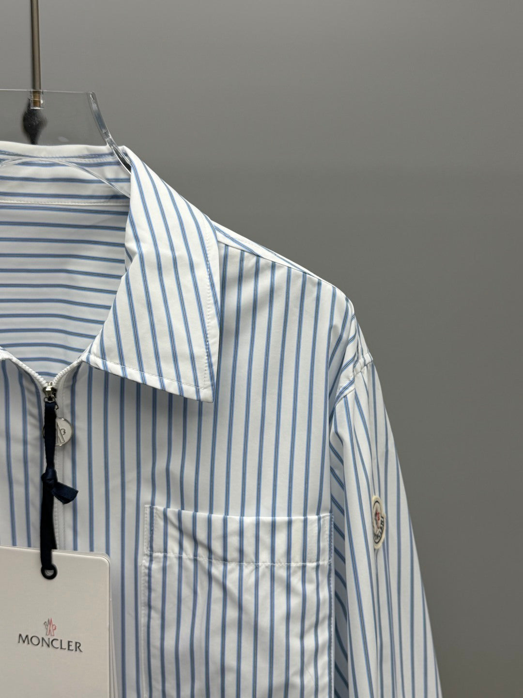 Moncler Shirt Zipper White Blue in Cotton 374675
