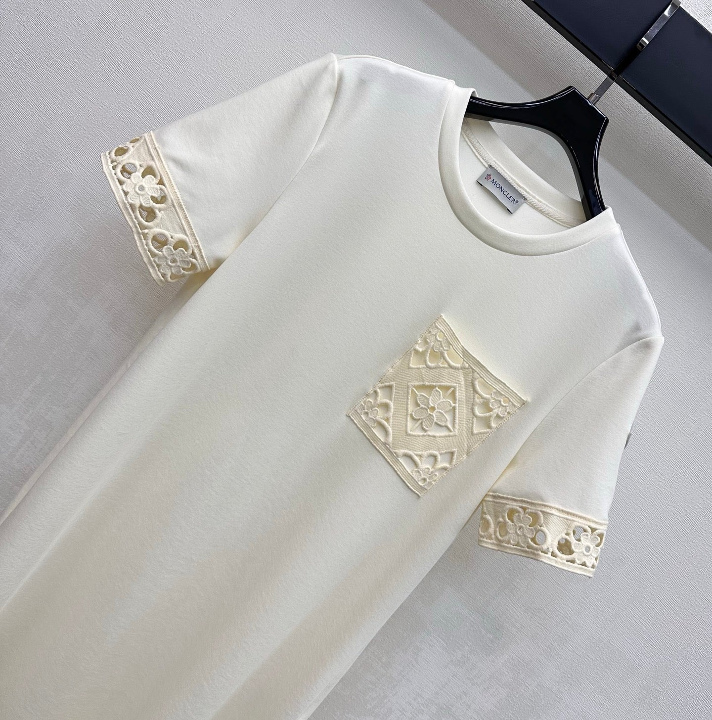Moncler 26 Lace Patchwork Dress Beige in Cotton 366758