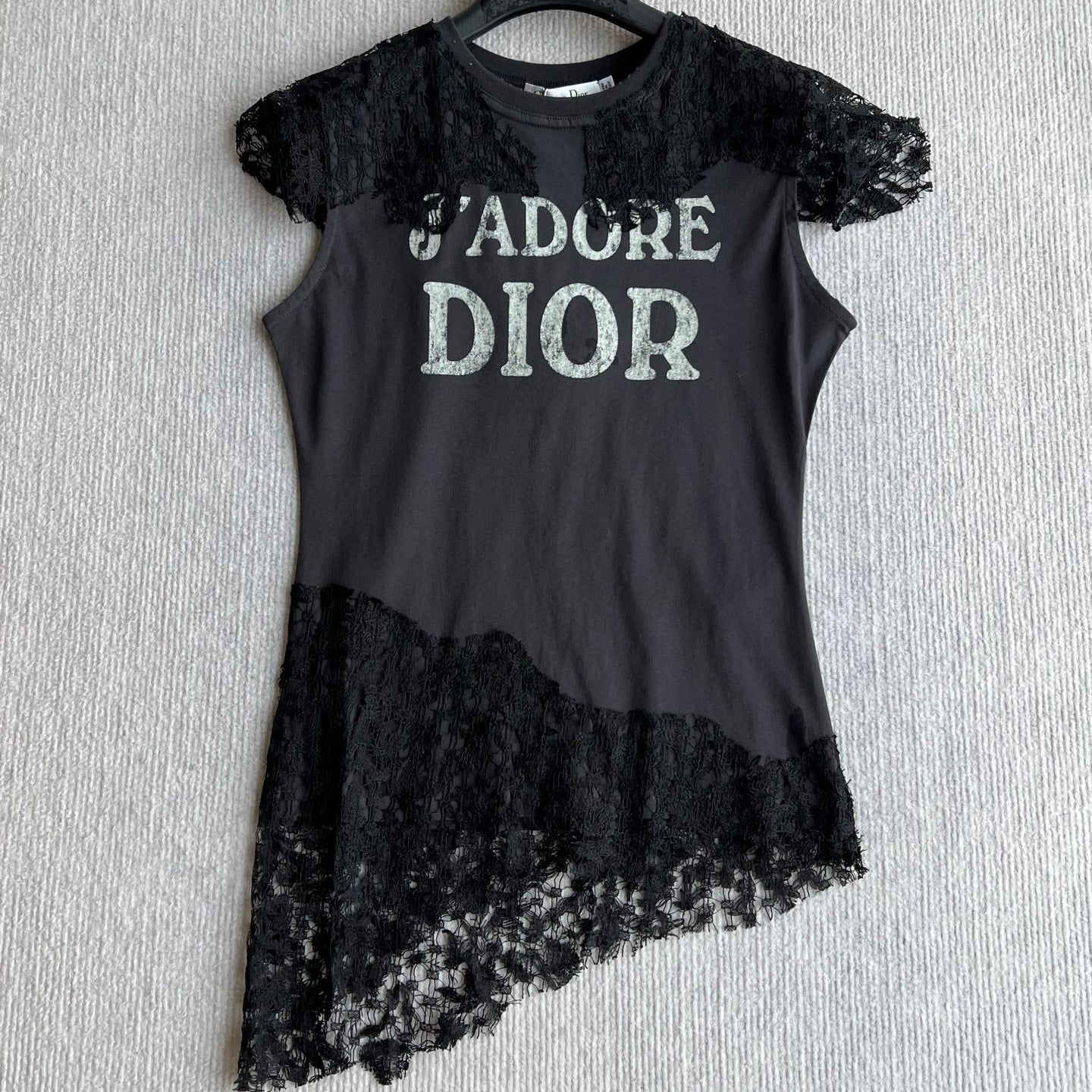 CD 26ss J'Adore Lace-Trimmed T-Shirt Black in Cotton 376510