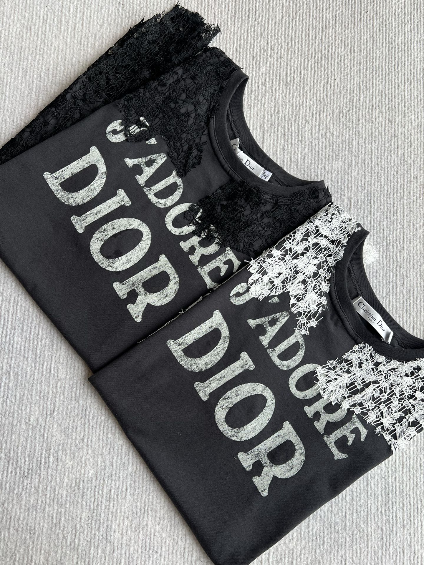 CD 26ss J'Adore Lace-Trimmed T-Shirt Black in Cotton 376510