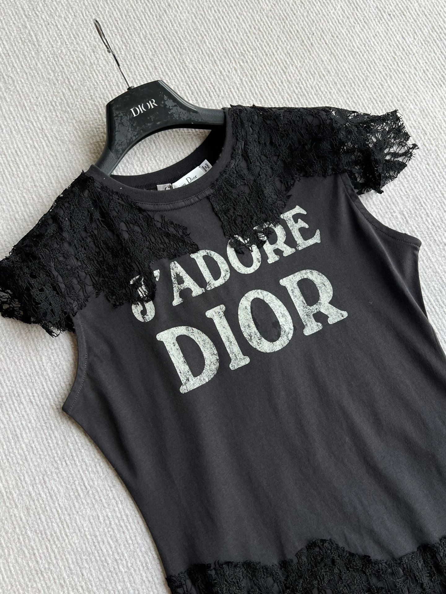 CD 26ss J'Adore Lace-Trimmed T-Shirt Black in Cotton 376510