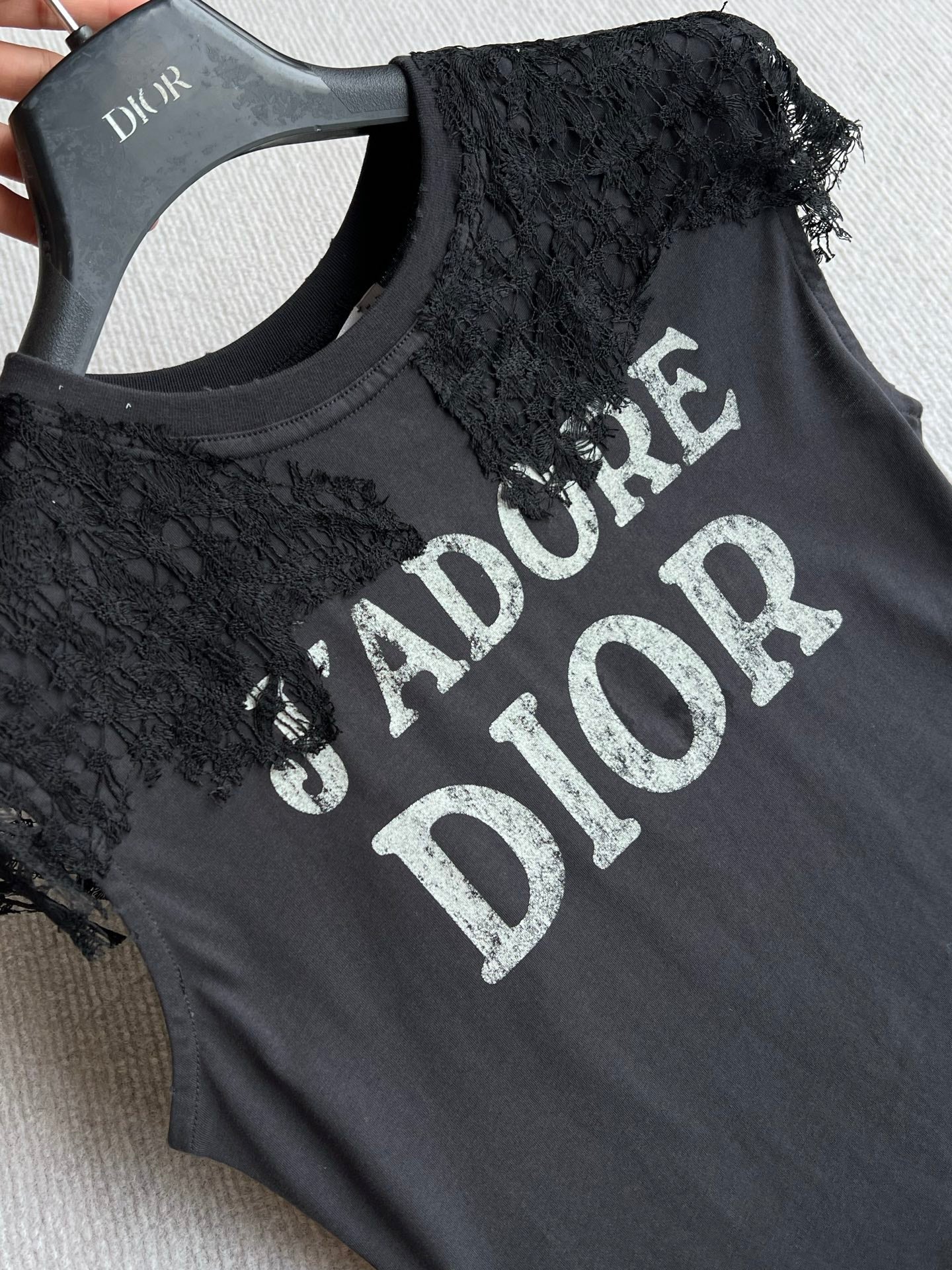 CD 26ss J'Adore Lace-Trimmed T-Shirt Black in Cotton 376510