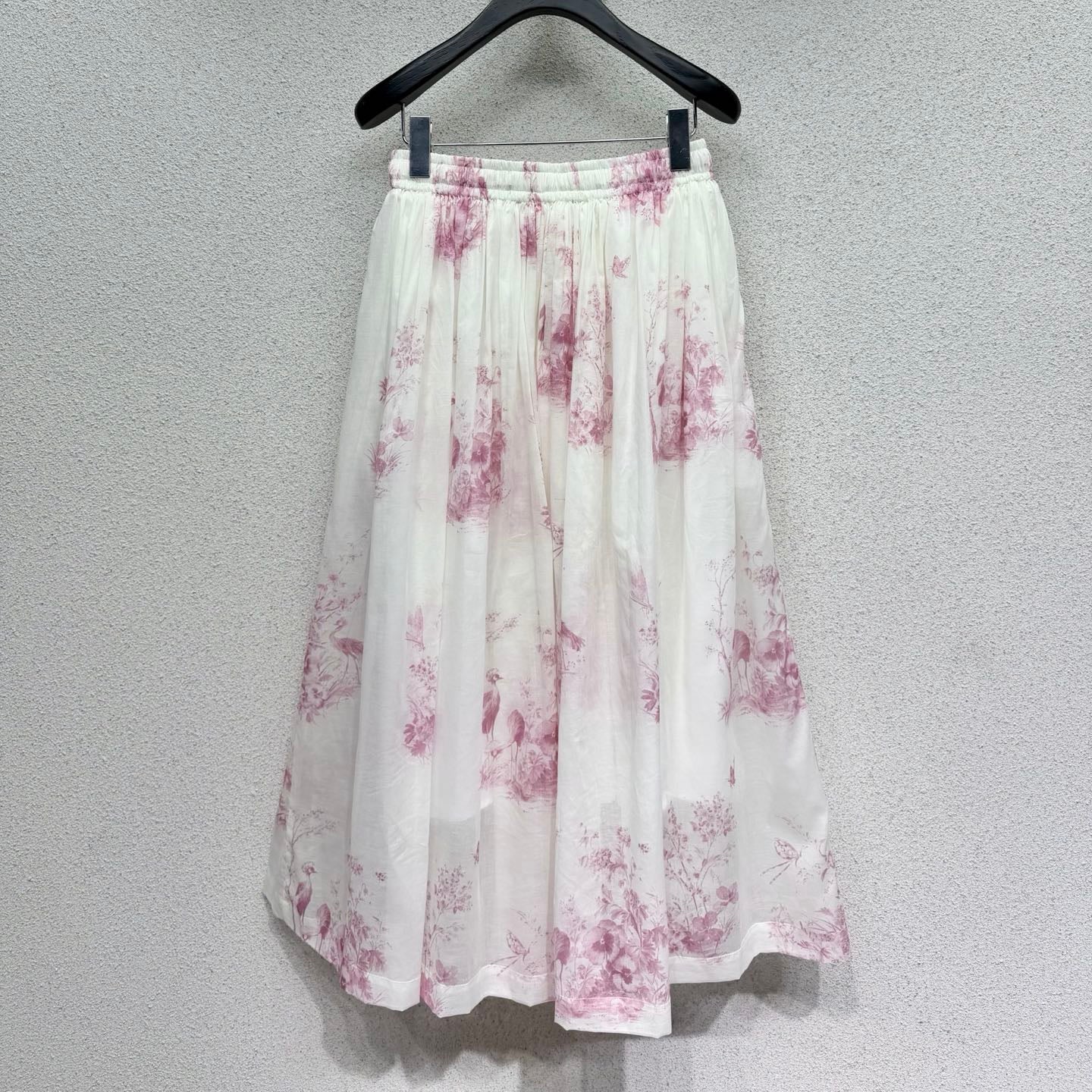 CD Pink Floral Print Elastic Waist Midi Skirt in Cotton 376601