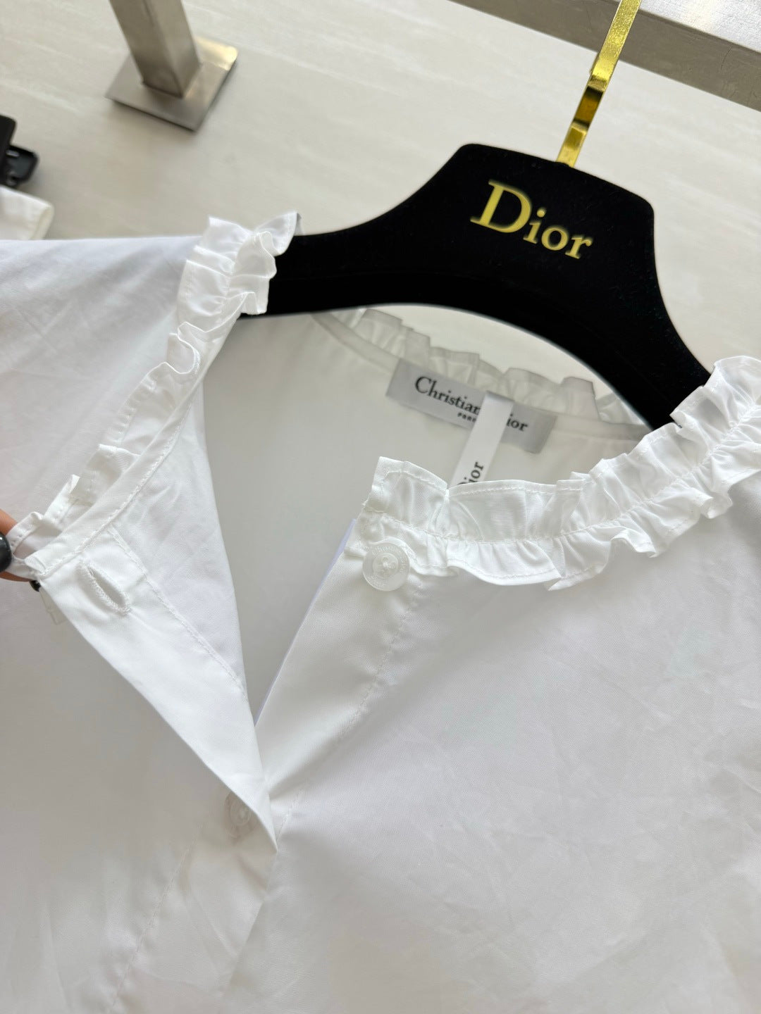 CD 26 Pure White Blouse with Ruffled Trim in Cotton 379288