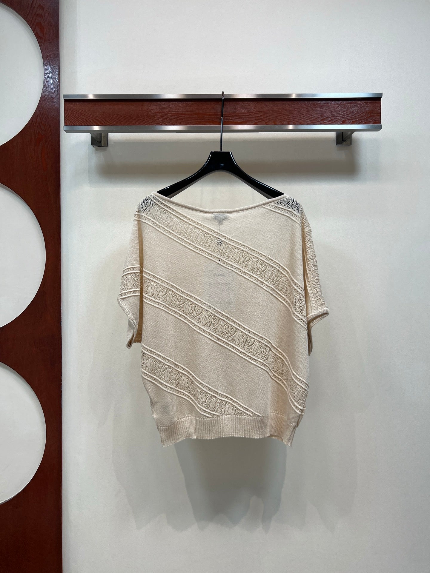 CC 26 Twill Openwork Knit Top Sandy Beige in Wool 385750