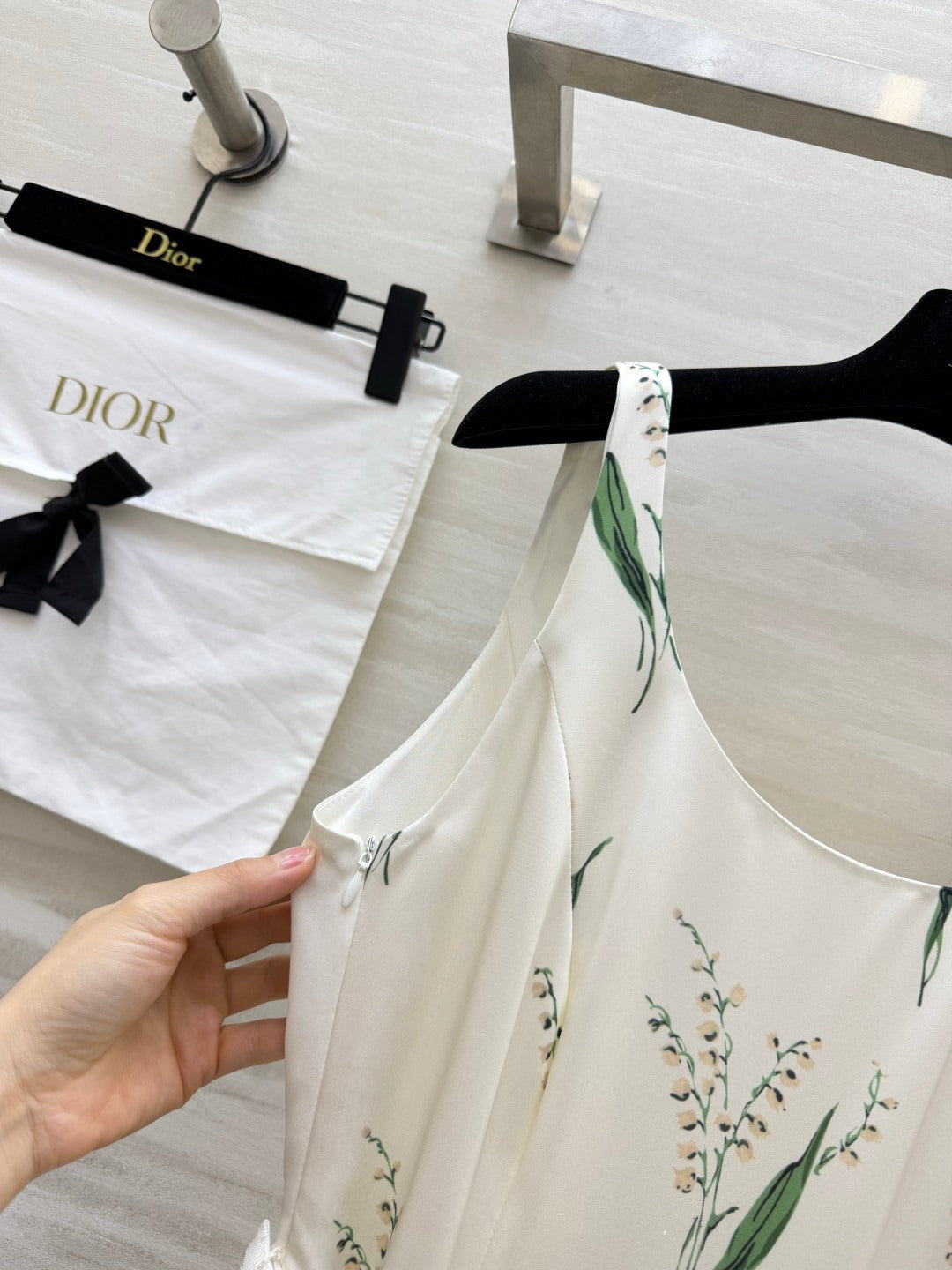 CD 26 Lily of the Valley Print Slip Dress White in Mulberry Silk 384743