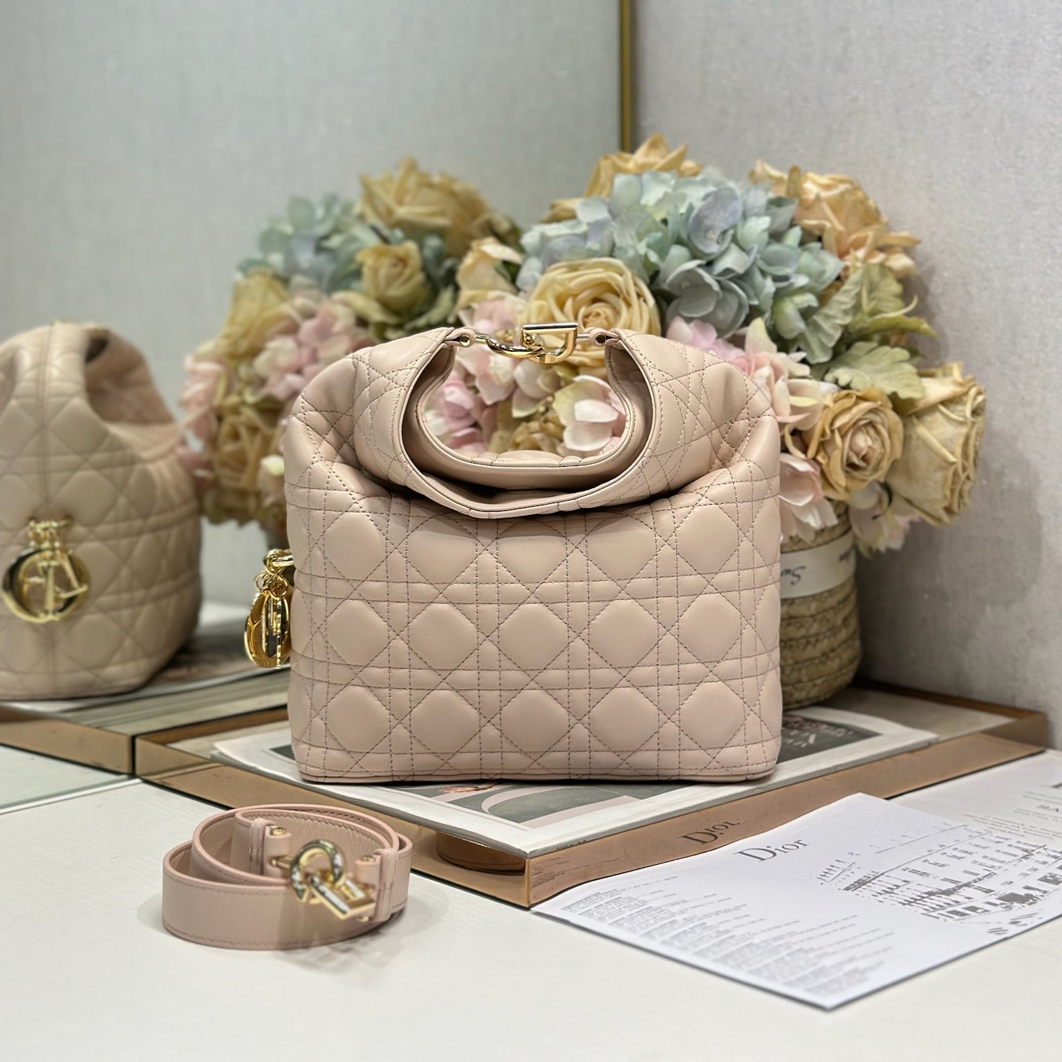 CD Lady Dior Shoulder Bag 27cm Light Pink in Sheepskin 155553