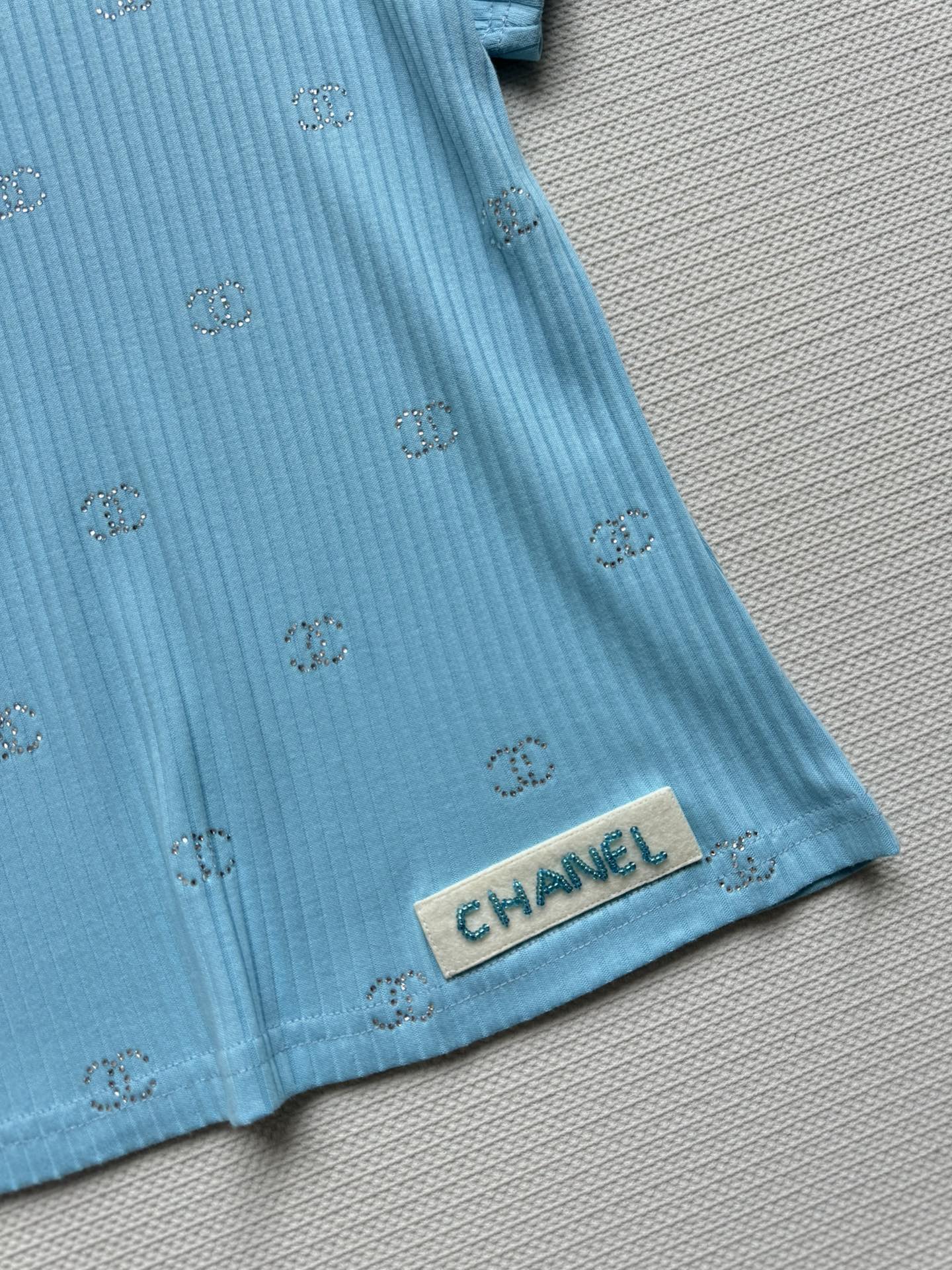 CC Neck Short-sleeve top Blue in Cotton 387733