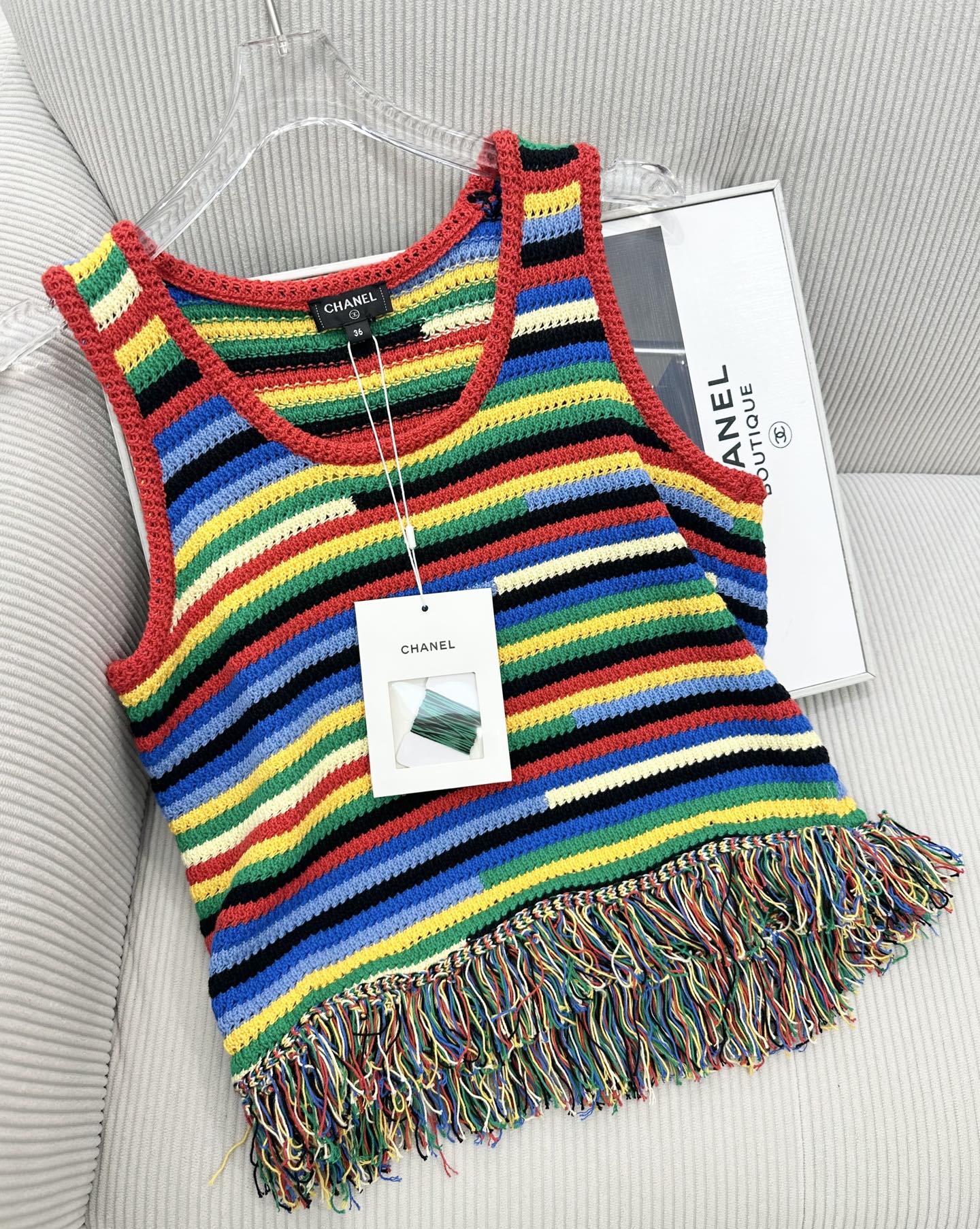 CC 26 Colorful Striped Tassel Knitted Vest/Pad Top in Cotton 387519