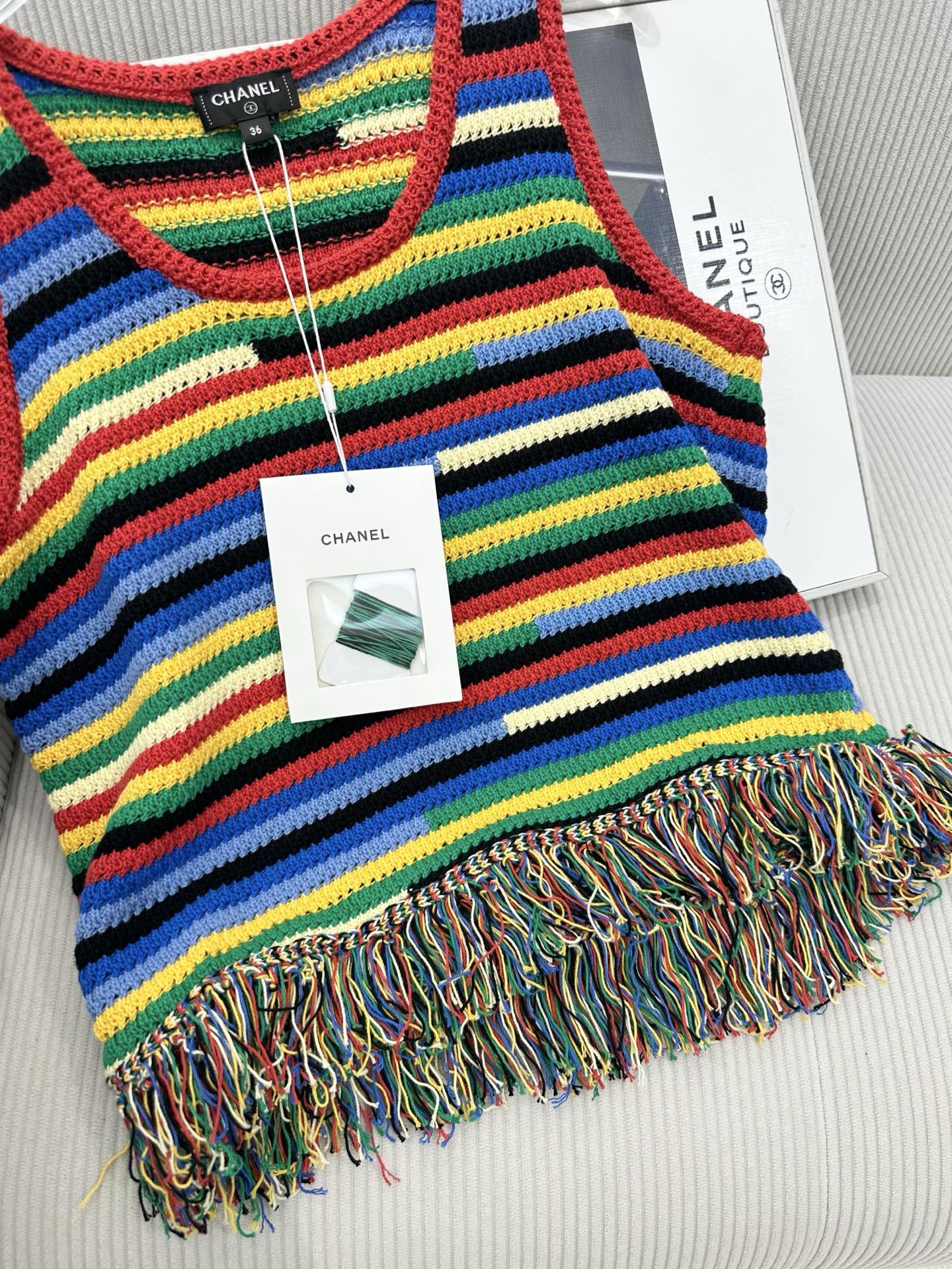 CC 26 Colorful Striped Tassel Knitted Vest/Pad Top in Cotton 387519