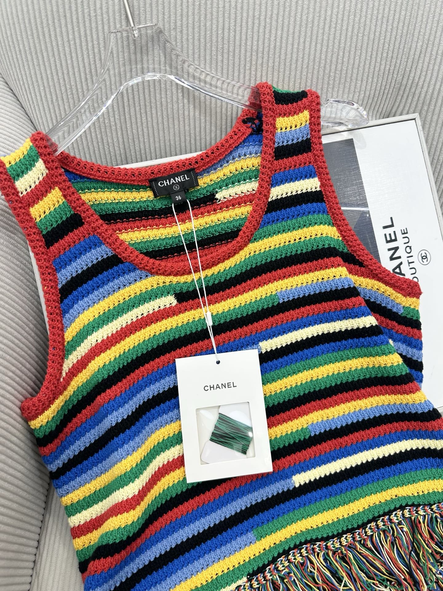CC 26 Colorful Striped Tassel Knitted Vest/Pad Top in Cotton 387519
