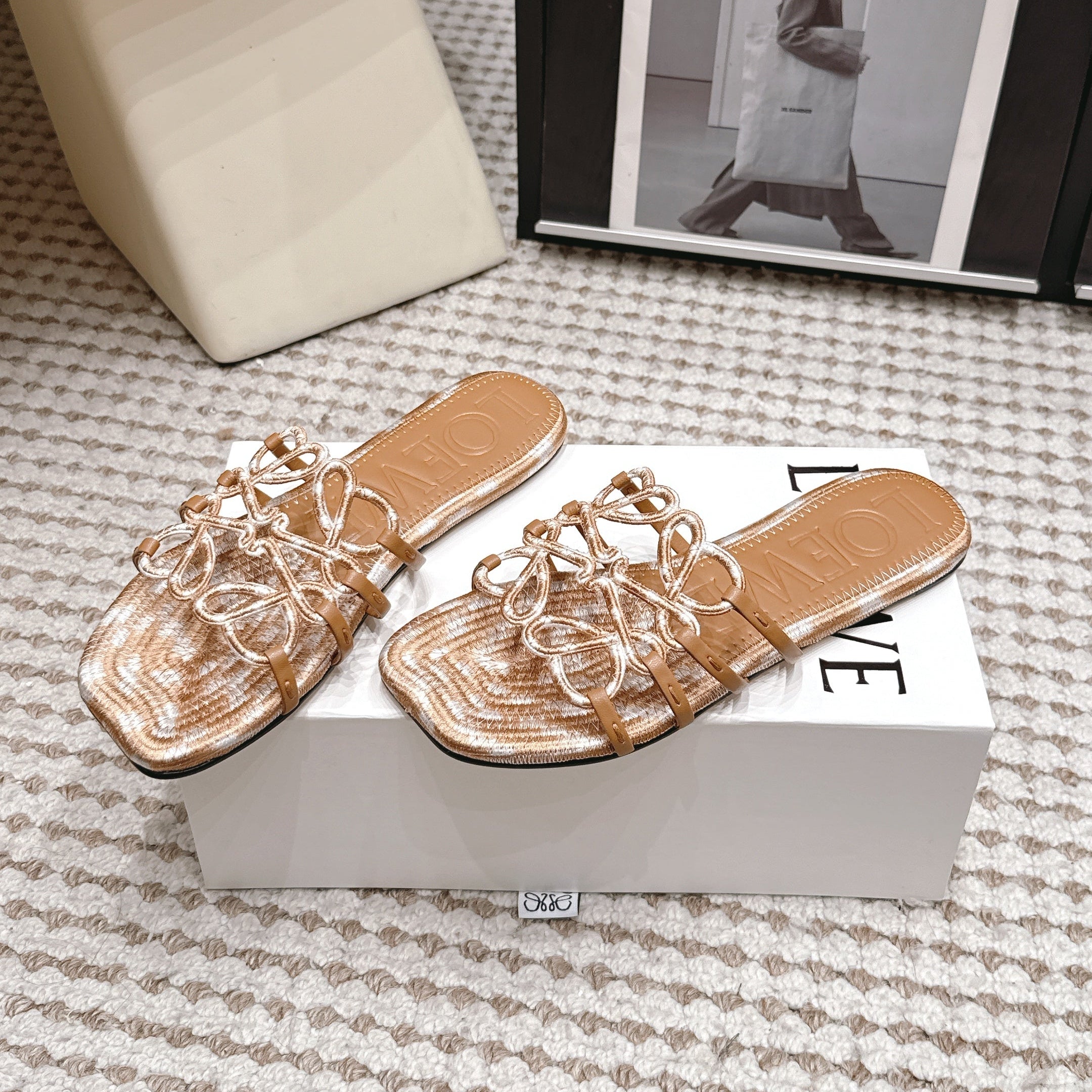 Loe 26 Openwork Woven Sandals Light Brown in Leather 813538
