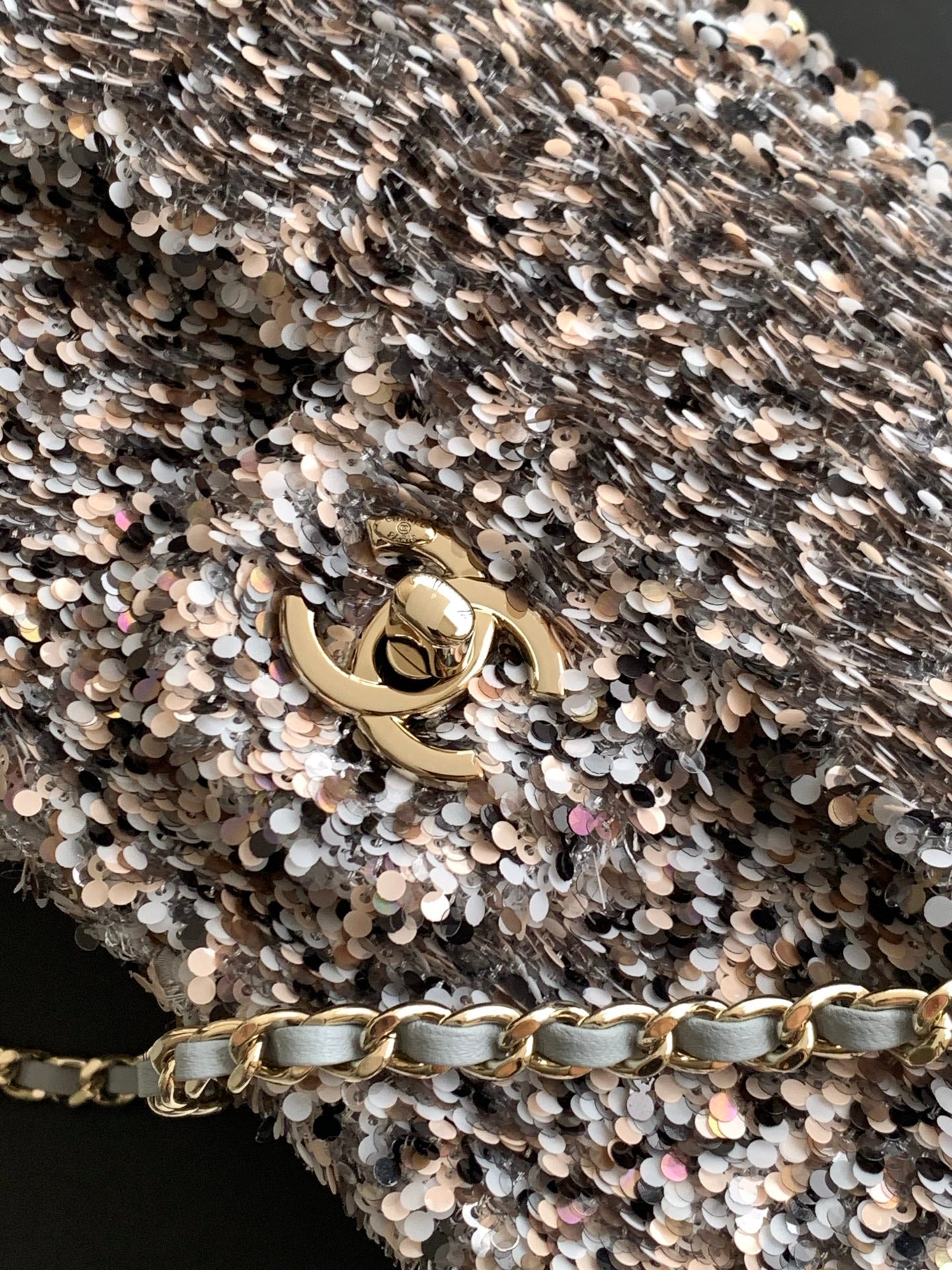 CC Flap Bag 21cm Pink Silver Sequin Gold Hardware 157765