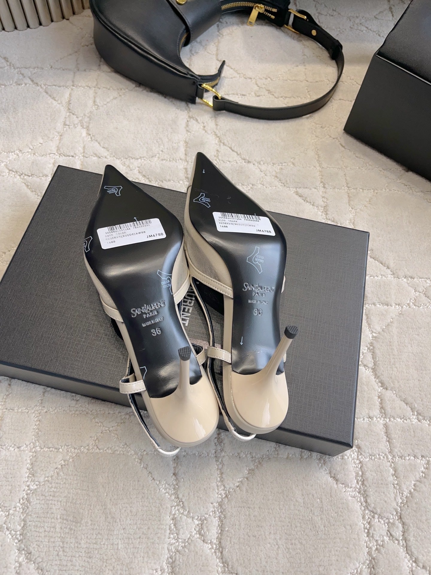 YSL Pointed-Toe Mesh Pumps 75mm Silver Grey Cowhide & Mesh 851894