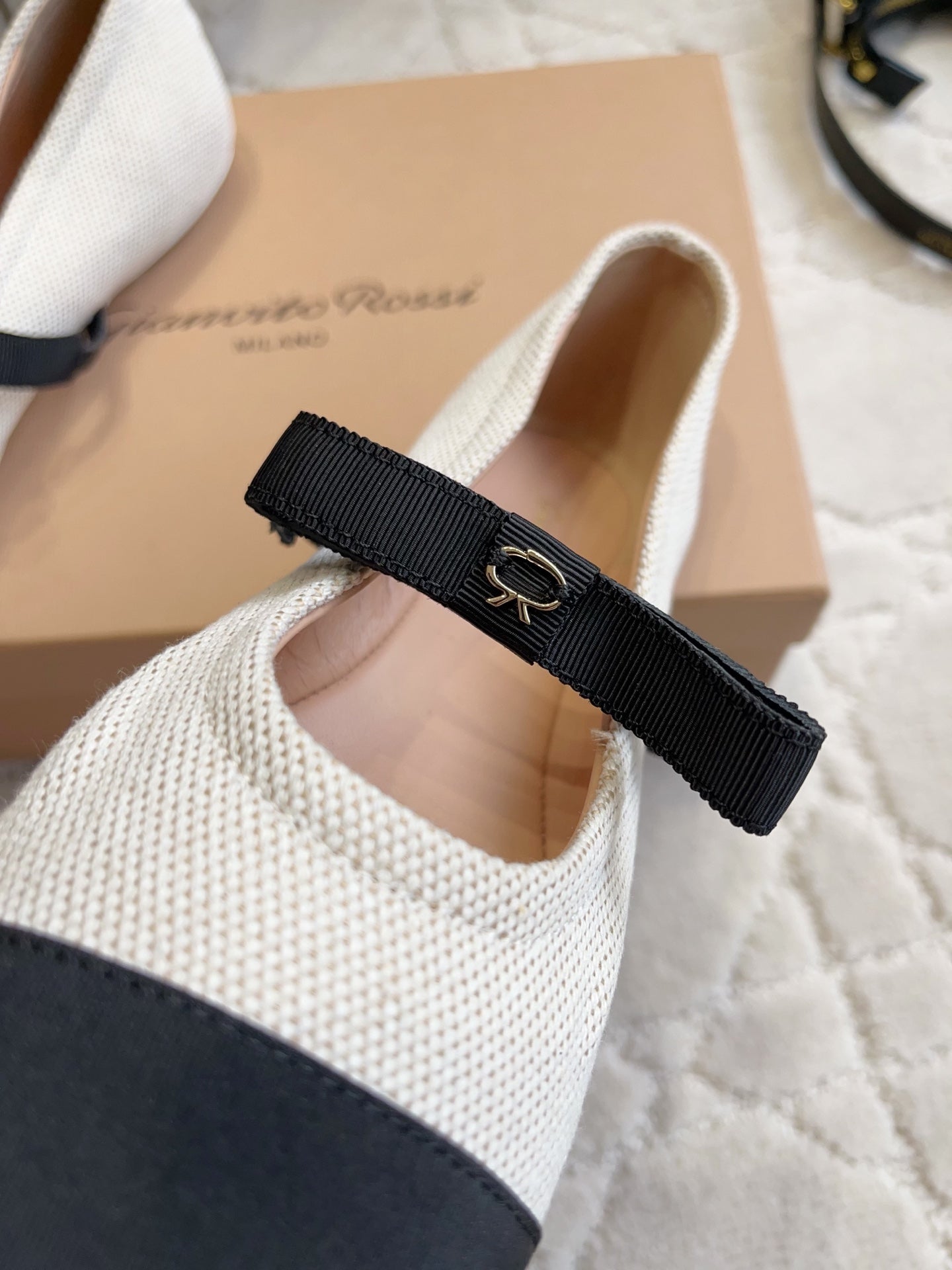 GR Mary Jane Flats Black Cream Lambskin & Fabric 851888