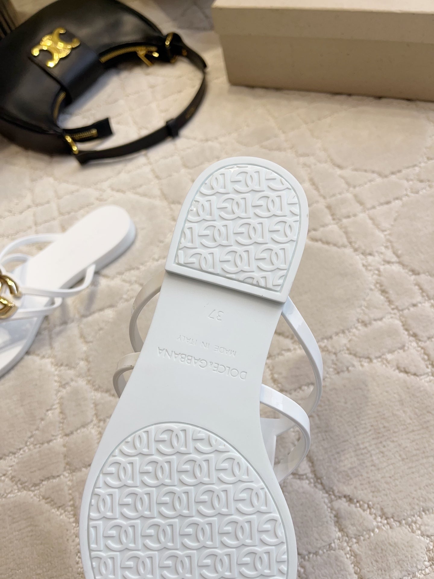 DG Logo Jelly Thong Sandals White Rubber 851868