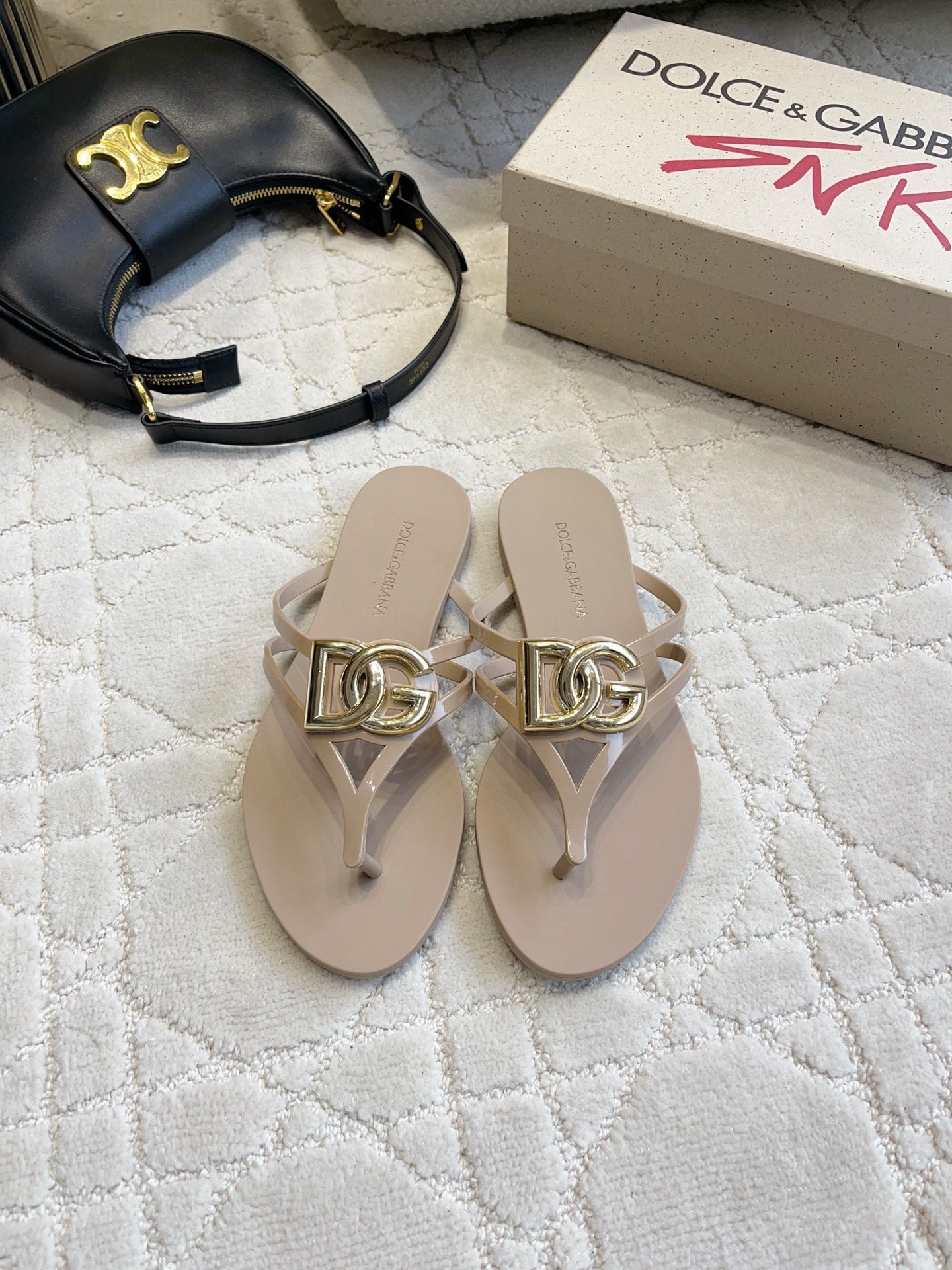 DG Logo Jelly Thong Sandals Light Brown Rubber 851865