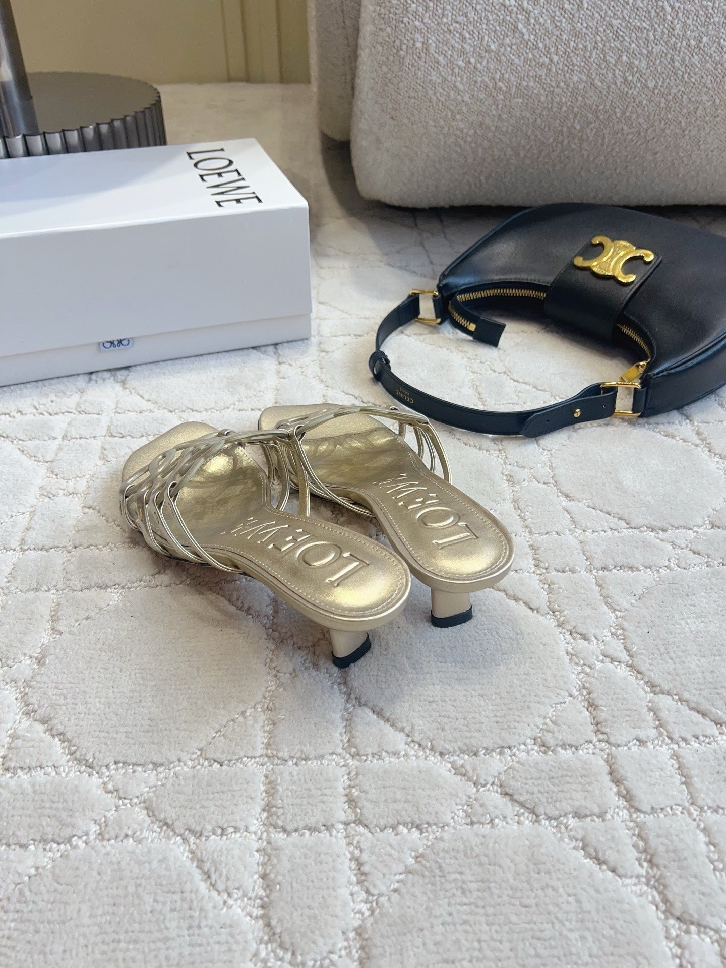 Loew Woven Square-Toe Sandals 3.5cm Gold Metallic Lambskin 851675